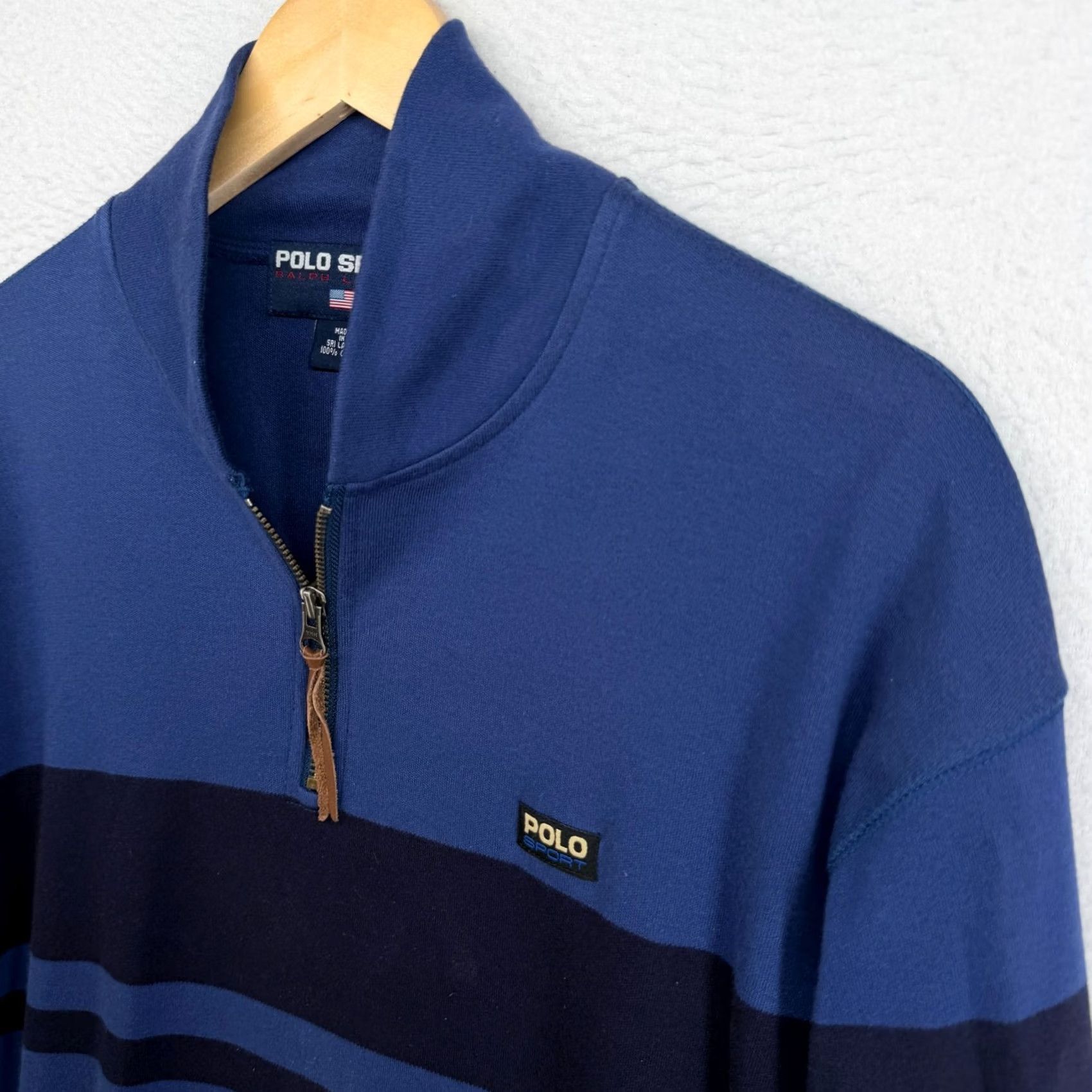Polo Ralph Lauren POLO SPORT Ralph Lauren Sweatshirt L Striped 1/4 Zip Pullover Cotton Blue Mens Size US L / EU 52-54 / 3 - 2 Thumbnail