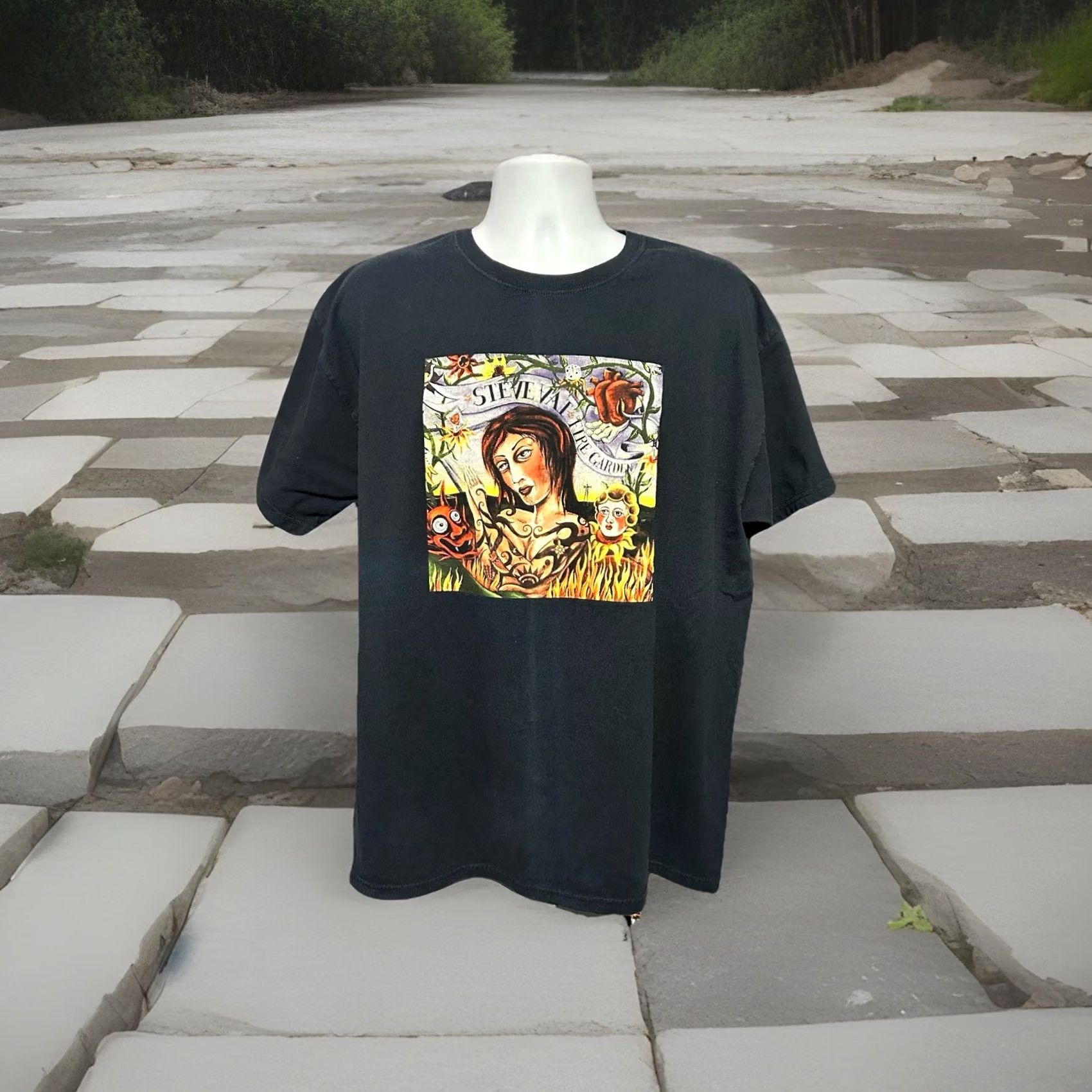 Vintage VINTAGE Steve Vai Fire Garden Cover Shirt Men XL Black Short Sleeve Double Sided Size US XL / EU 56 / 4 - 7 Thumbnail