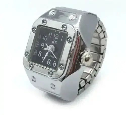 Jewelry Finger Watch Adjustable Ring in Silver, Men's
