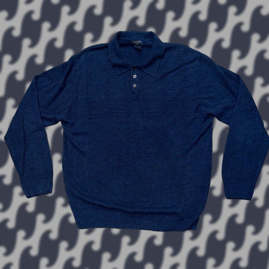 Dockers DOCKERS Sweater Men's 2XL Navy Blue Black Acrylic Pullover 3 Button Collar Knit Lightweight Stretch Mock Speckled Classic Dad Size US XXL / EU 58 / 5 - 1 Thumbnail