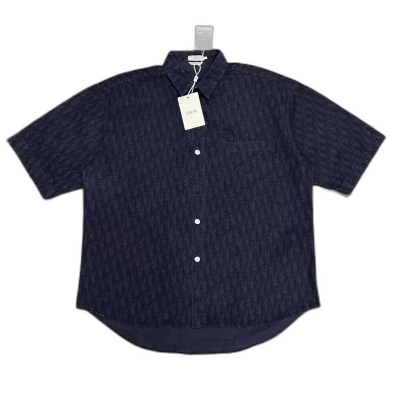 Dior Navy Blue Logo Short Sleeve Shirt-2505