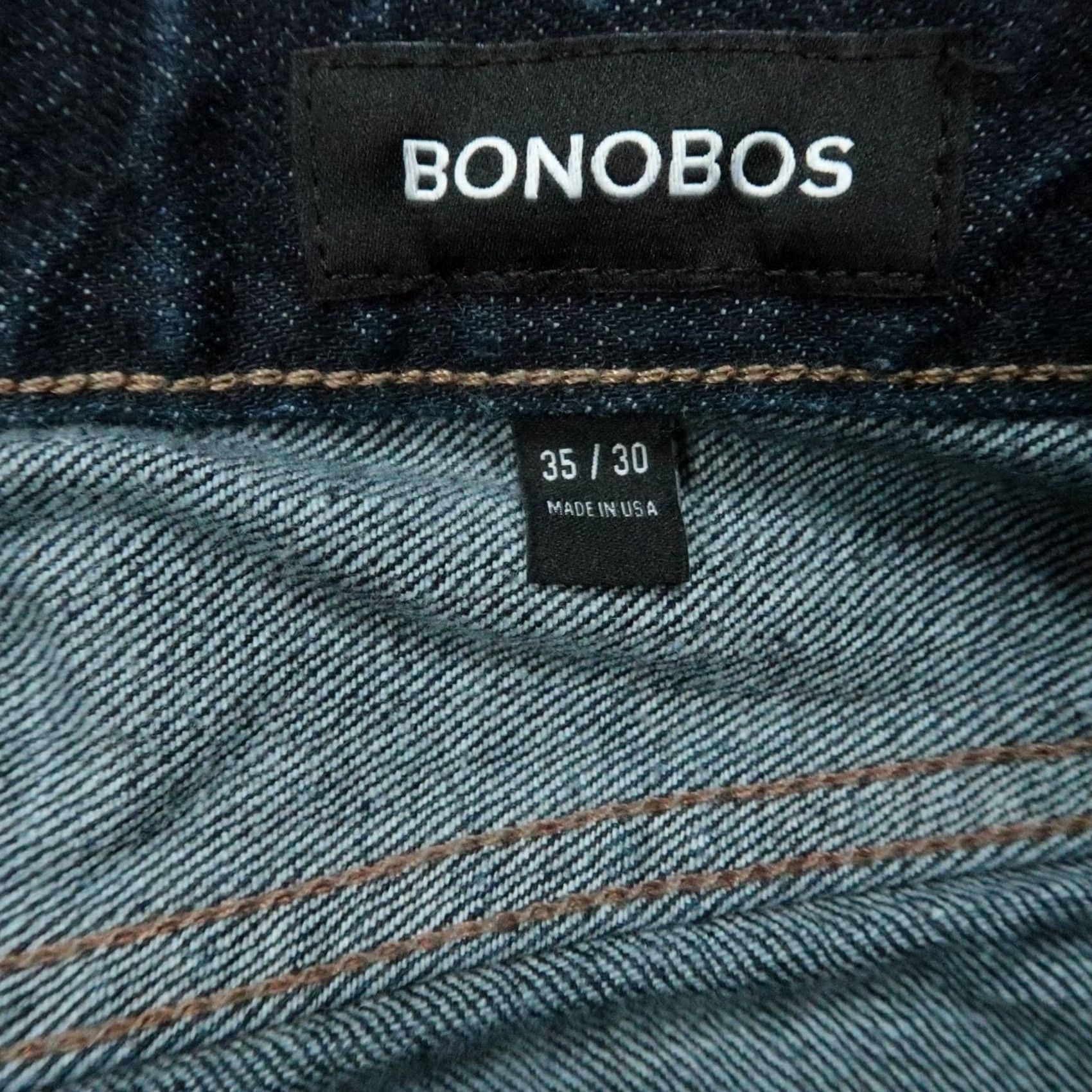 Bonobos Bonobos Jeans Mens 35x30 Blue Dark Wash Stretch Denim 5-Pocket Straight Classic 5-Pocket Design Mens Jeans Size US 35 - 4 Thumbnail