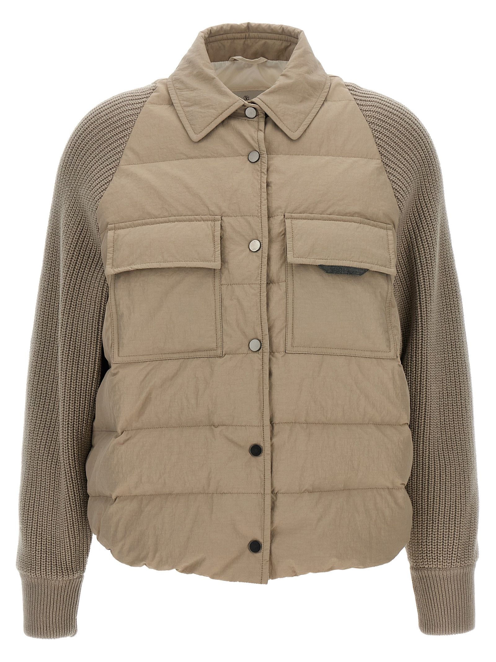 Brunello Cucinelli Two-Material 'Shiny Flap Detail' Down Jacket Size S / US 4 / IT 40 - 1 Thumbnail