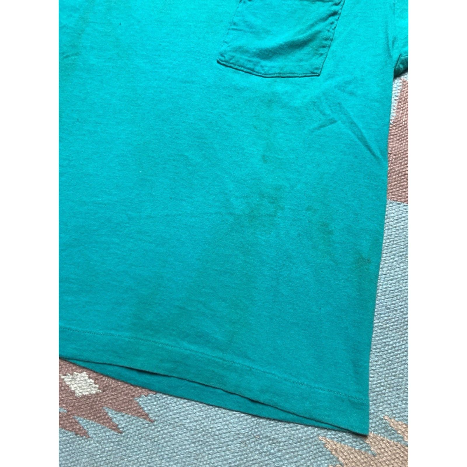 Fruit Of The Loom VINTAGE Fruit of the Loom T-Shirt Pocket Turquoise 80s Large Men Size US L / EU 52-54 / 3 - 4 Thumbnail