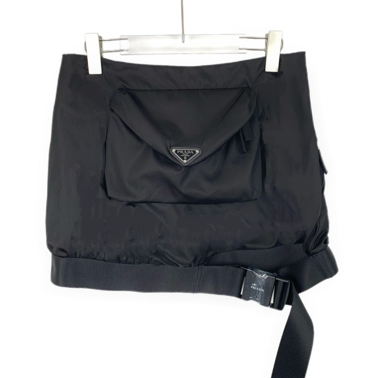 Prada Prada Black Nylon Belted Mini Skirt With Front Pocket Size 27" / US 4 / IT 40 - 1 Thumbnail