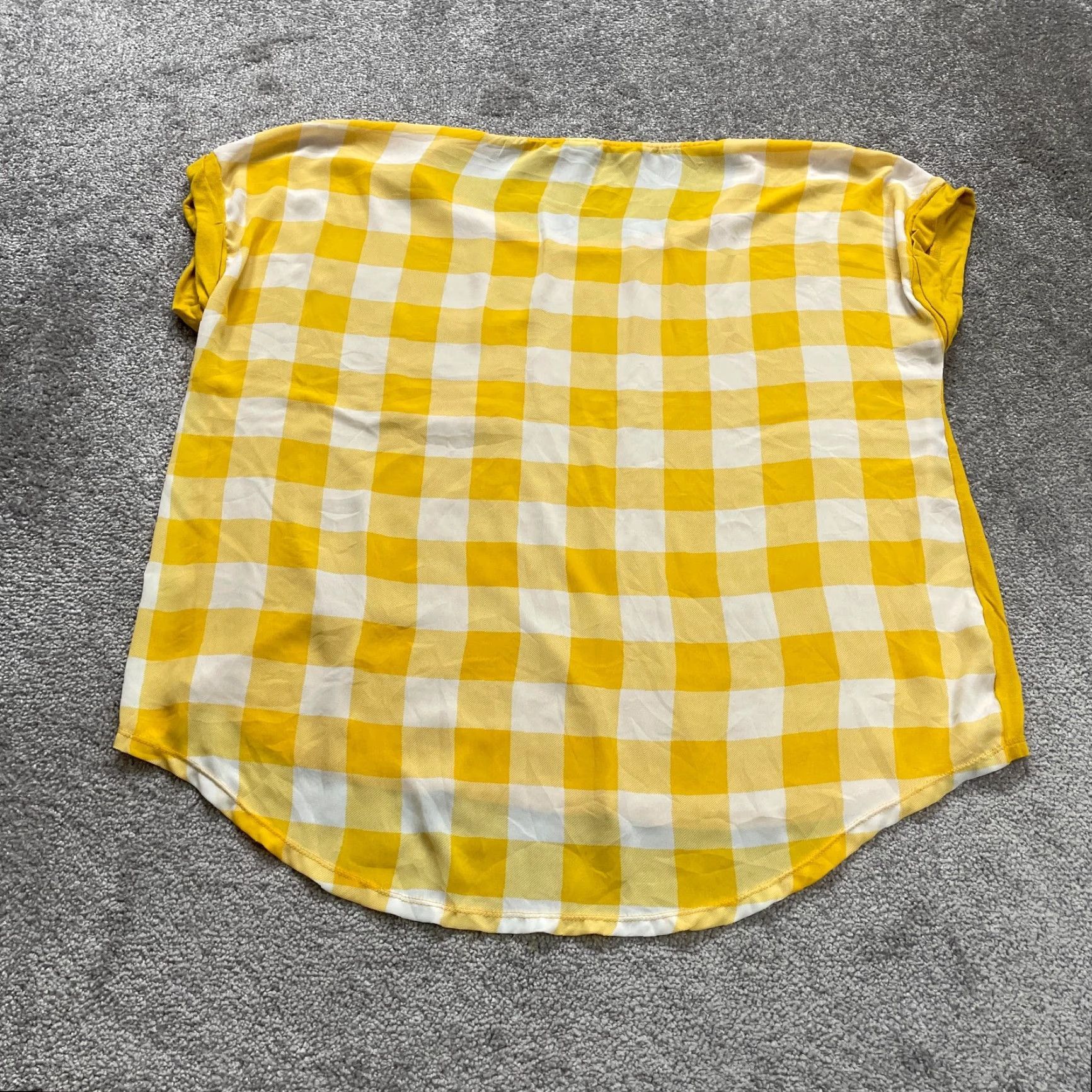 Vintage Cato Blouse Womens 20W Plus Yellow Check Short Sleeve Round Neck Knit Rayon Spandex Casual Size 3XL / US 20-22 - 2 Thumbnail