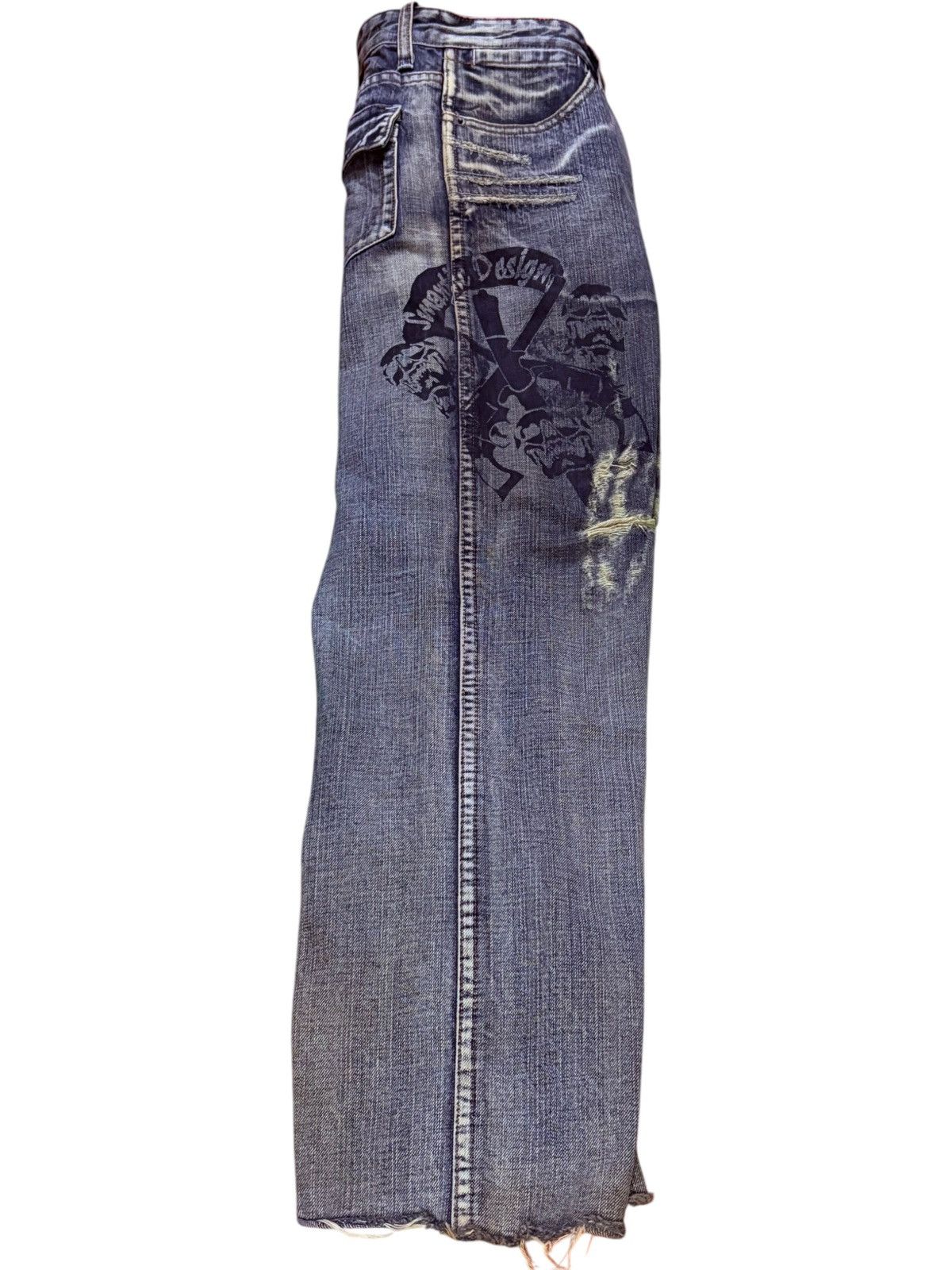 If Six Was Nine × Japanese Brand × semanticdesign Vintage Semantic Design Mud Wash Dragon Distress Flare Jeans Size US 33 - 3 Thumbnail