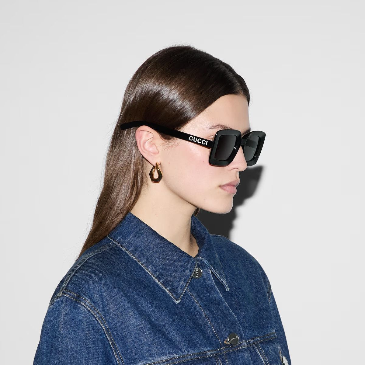 Gucci NEW Gucci GG1718S 001 Black Grey Women Square Sunglasses Size ONE SIZE - 10 Thumbnail