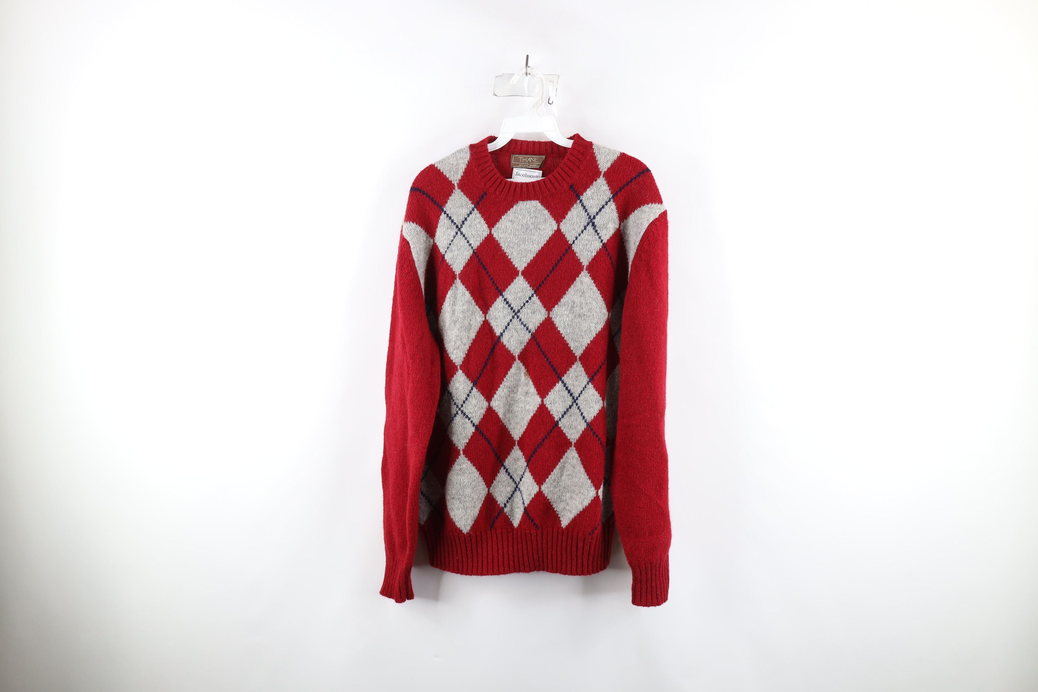 Vintage 70s Argyle Diamond Wool Knit Dad Grandpa Sweater