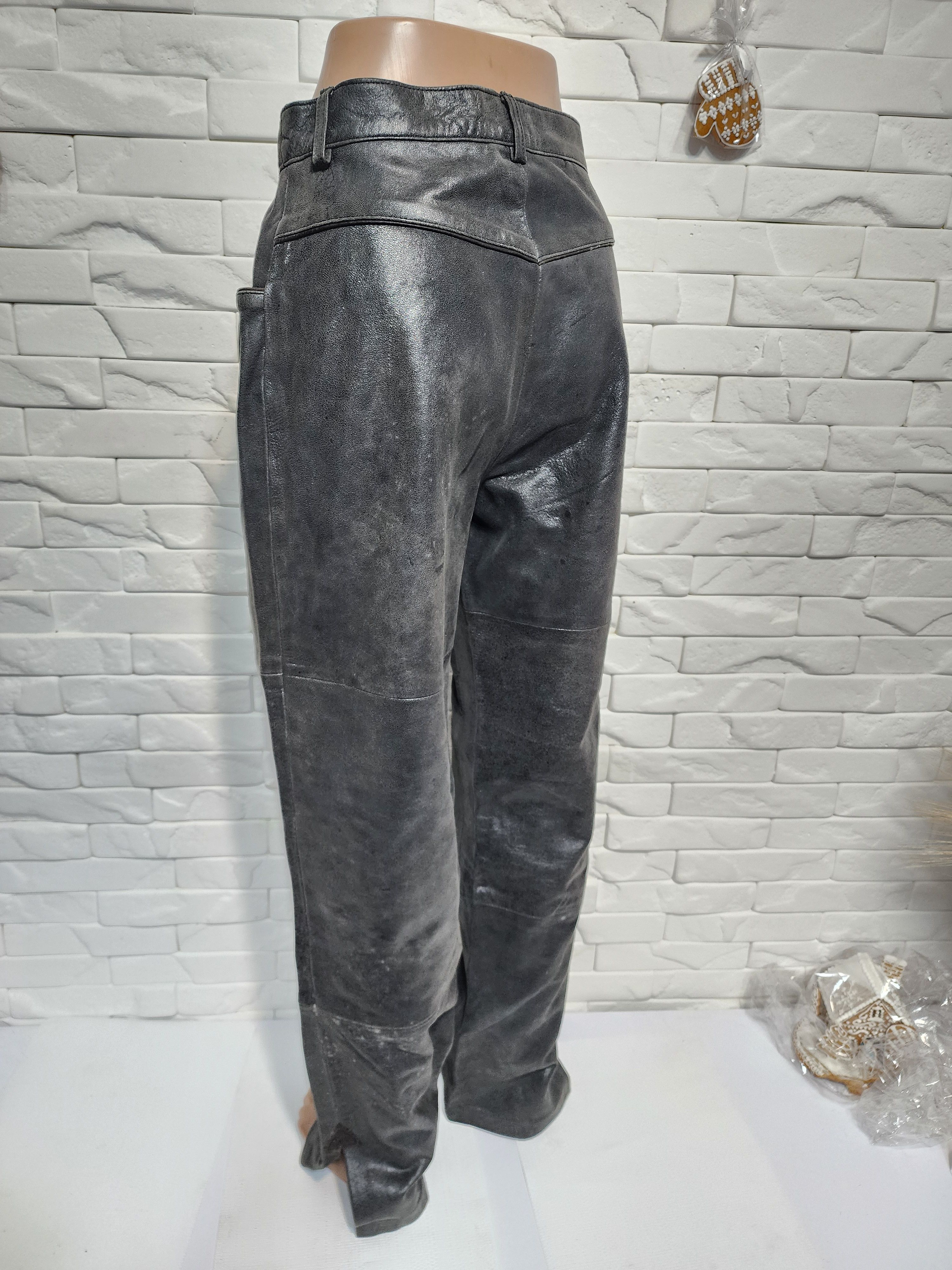 Other Gray Leather Pants: Women's Fitted Genuine Leather Trousers Size 28" / US 6 / IT 42 - 6 Thumbnail