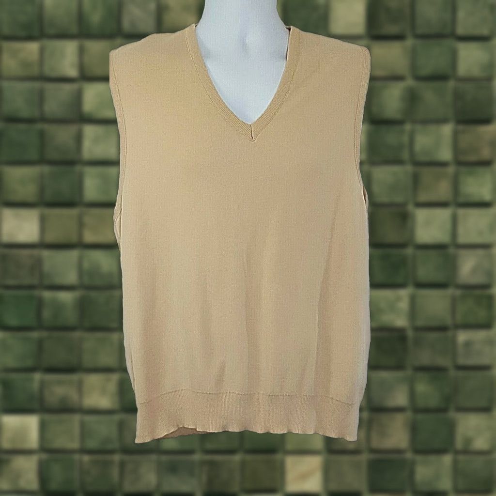 VINTAGE Glengarry 60s Mens Sweater Vest Large Beige Knit V-Neck