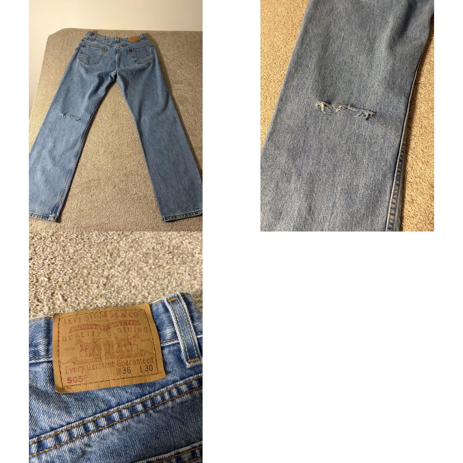 Levi's Levi's 505 Jeans Mens 36x30 Light Wash Blue Regular Straight Denim Distressed Pockets Vintage No Size US 36 / EU 52 - 8 Thumbnail