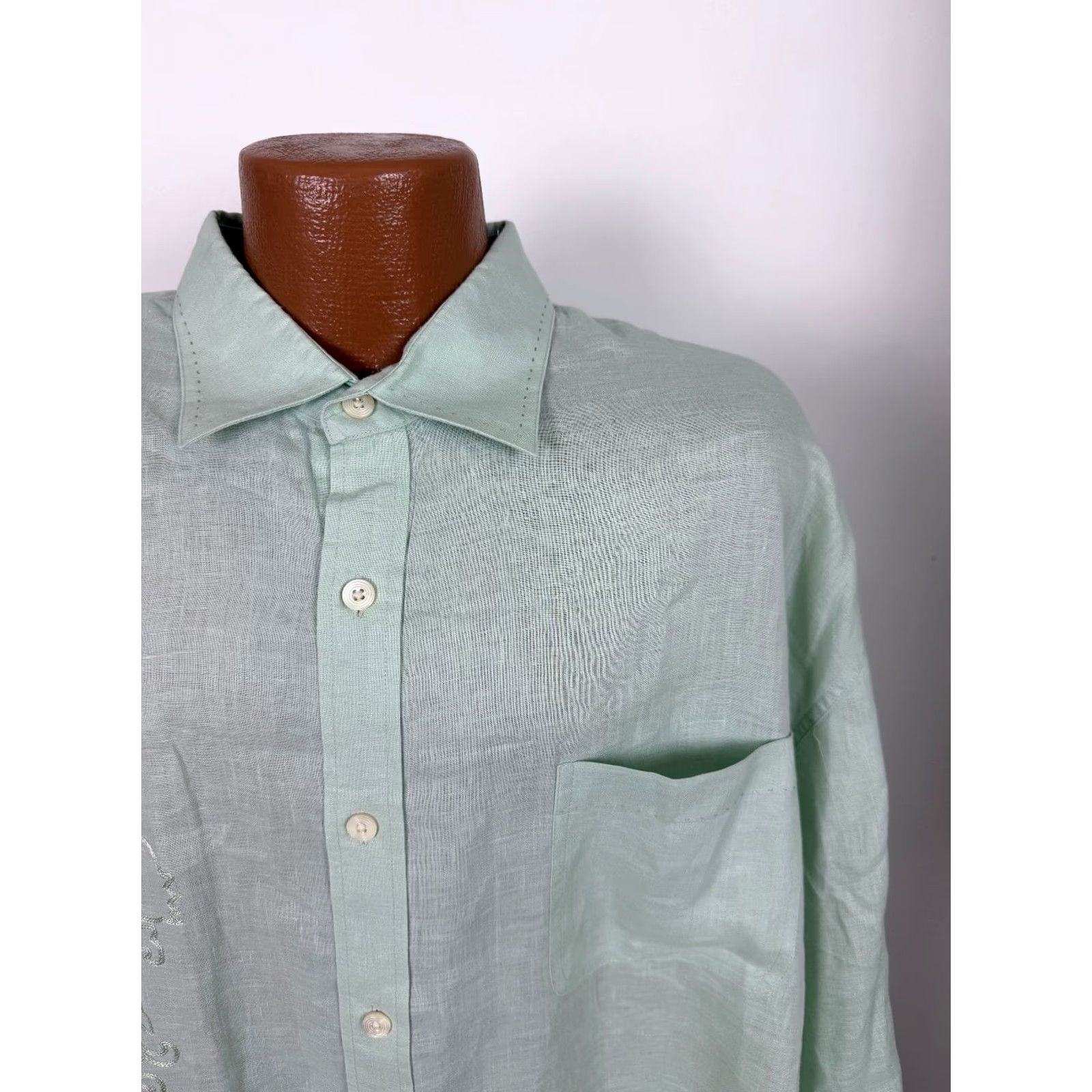 Nat Nast Nat Nast Linen Shirt Mens XXL Embroidered Paisley Button-Up Short Sleeve Collared Oversized Travel Green Size US XXL / EU 58 / 5 - 3 Thumbnail