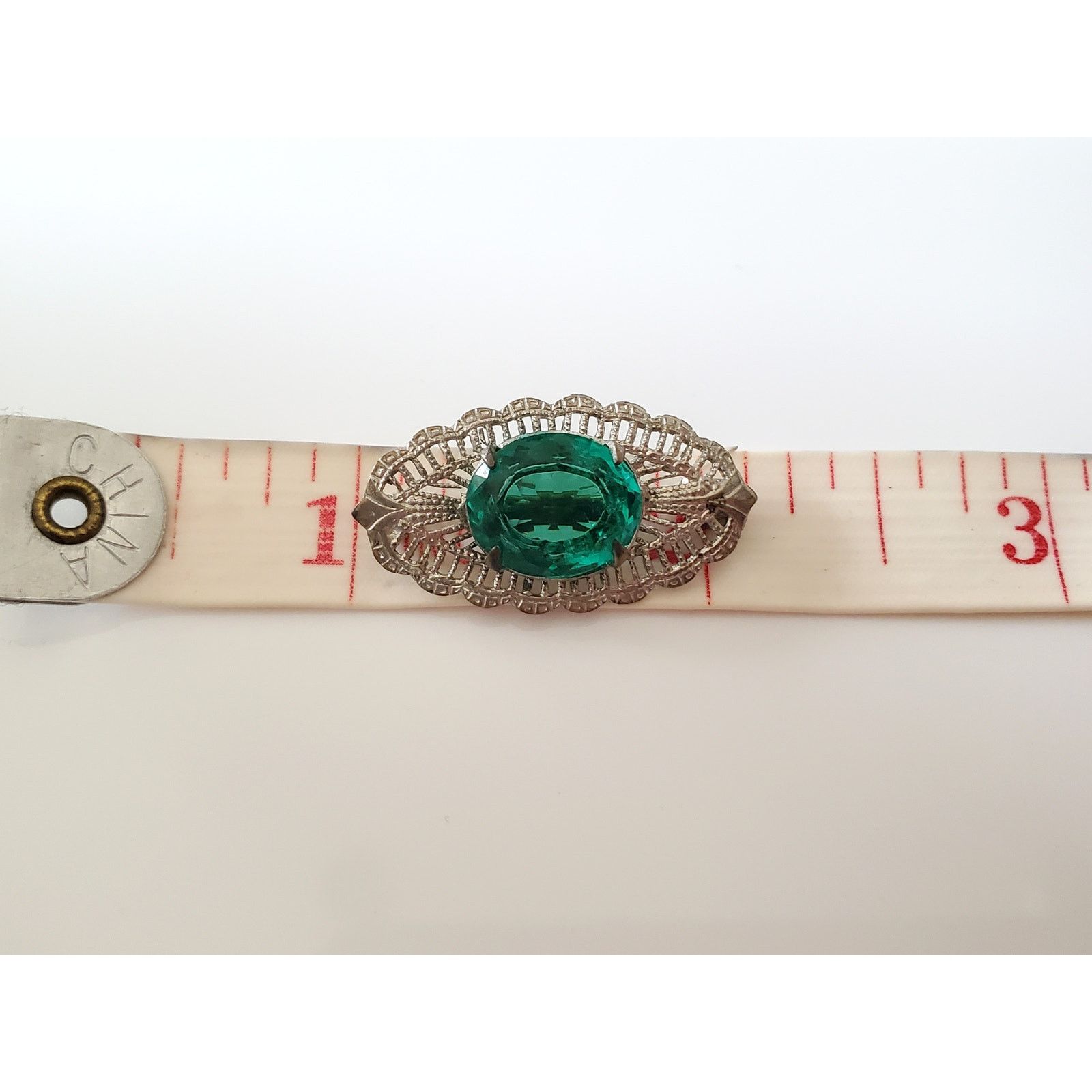 Other Antique Art Deco Green Glass Filagree Brooch Size ONE SIZE - 6 Thumbnail