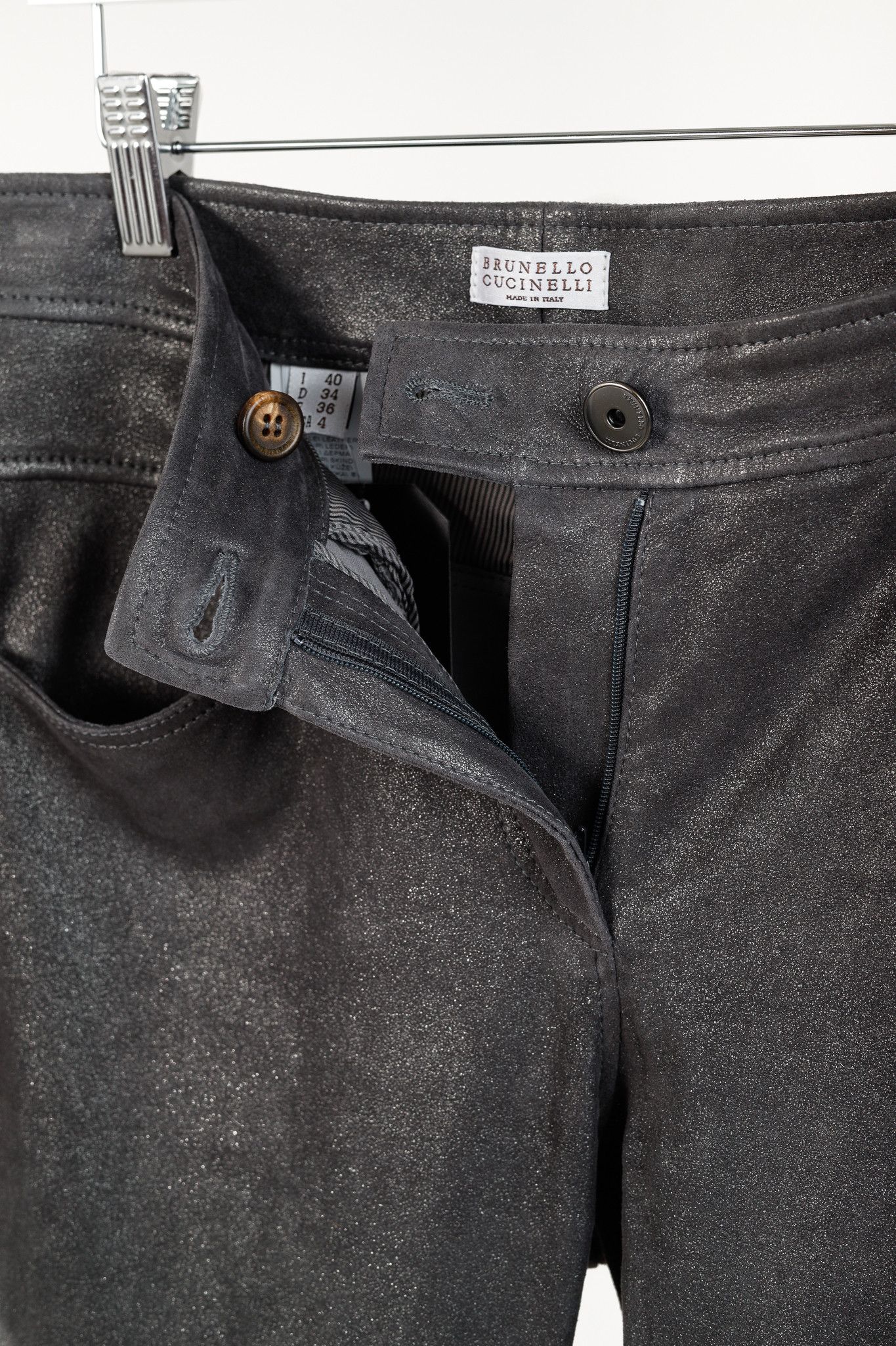 Brunello Cucinelli Brunello Cucinelli AW/18 Lead Metallic Leather Skinny Pants Size 27" / US 4 / IT 40 - 8 Thumbnail