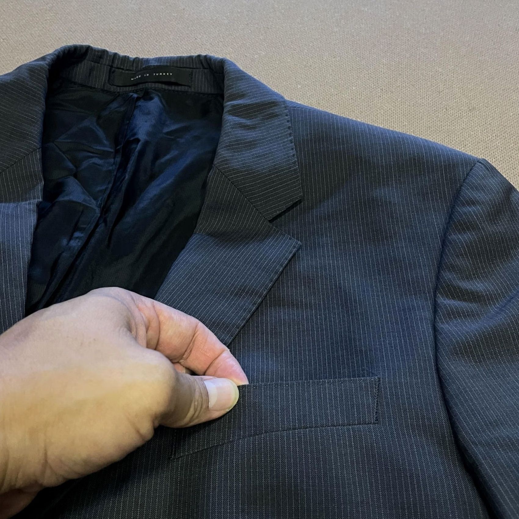 Hugo Boss HUGO BOSS Blazer Mens 40S Navy Pinstripe Wool Sport Coat Jacket Single-Breasted Two-Button Notch Lapel 2 Piece Formal Business Size 40R - 7 Thumbnail