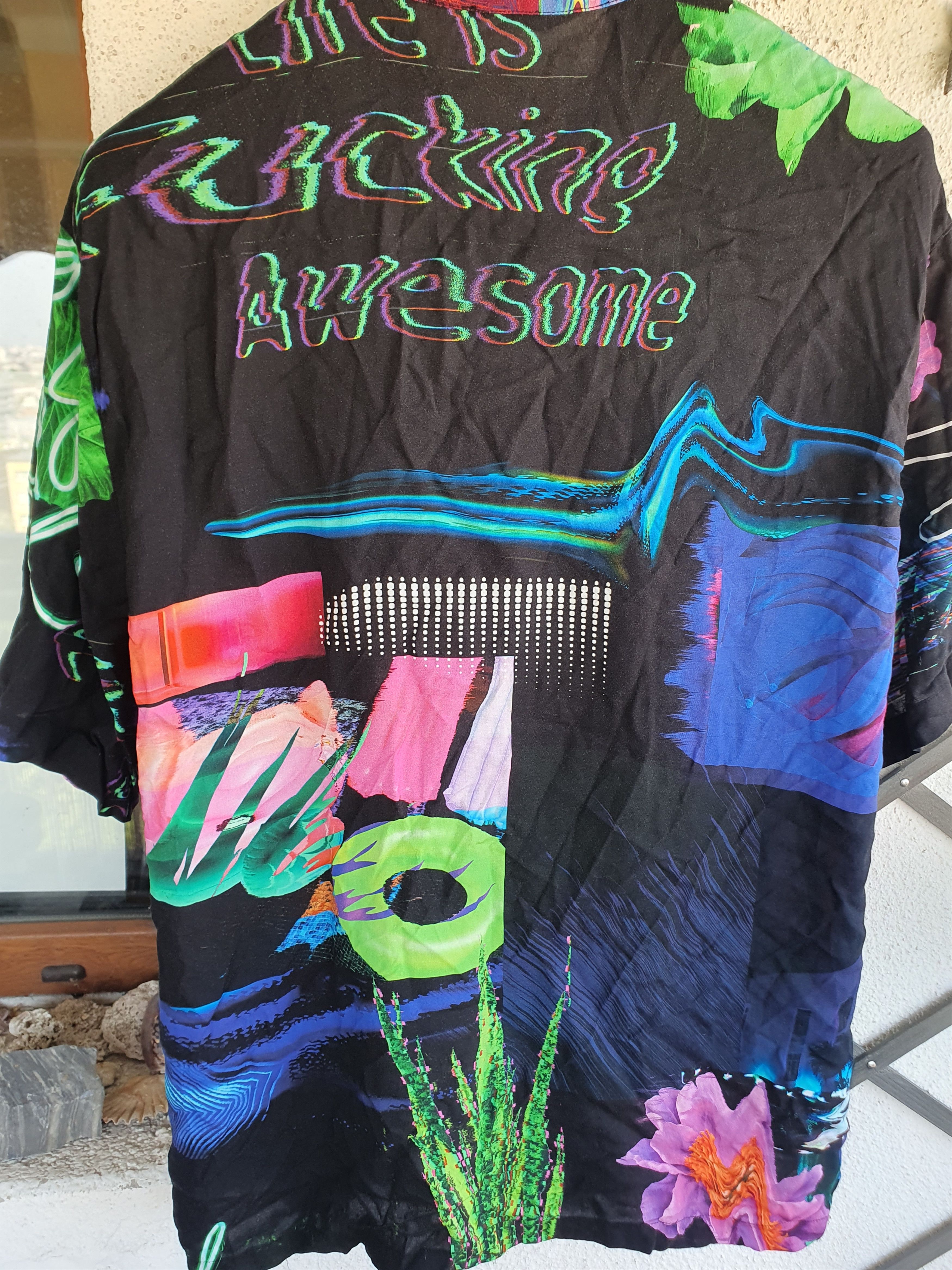Swagger Desigual Hawaiian Shirt Life is F**** Awesome Neon sz XL Size US XL / EU 56 / 4 - 8 Thumbnail