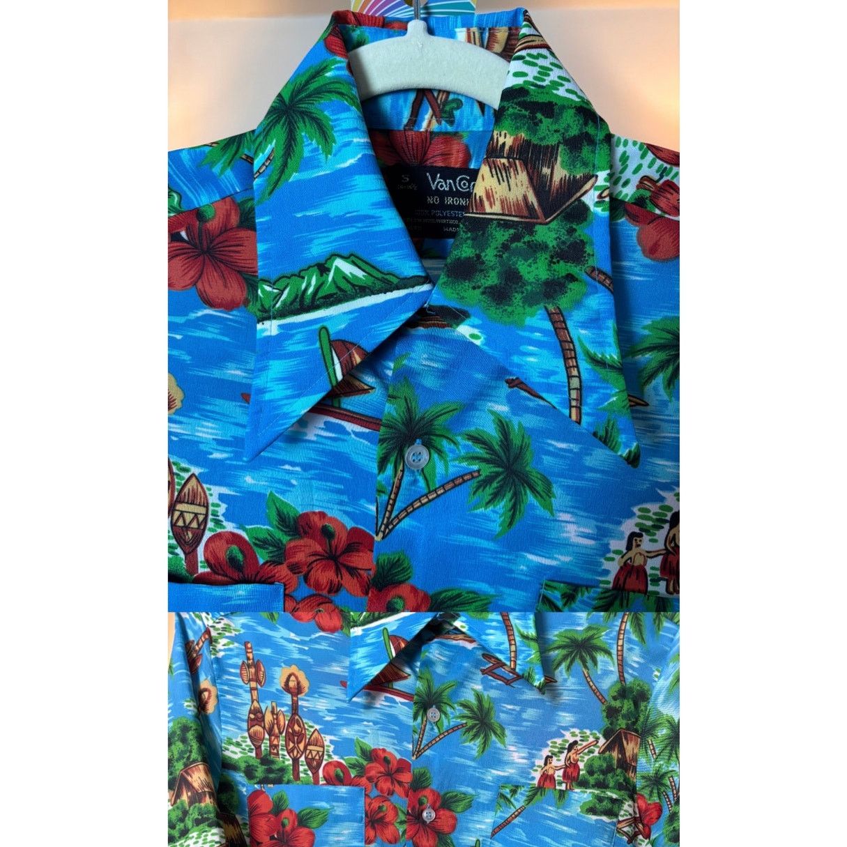 Vintage Vintage 70s Van Cort Blue Pink Hawaiian Tropical Shirt Small Size US S / EU 44-46 / 1 - 2 Thumbnail