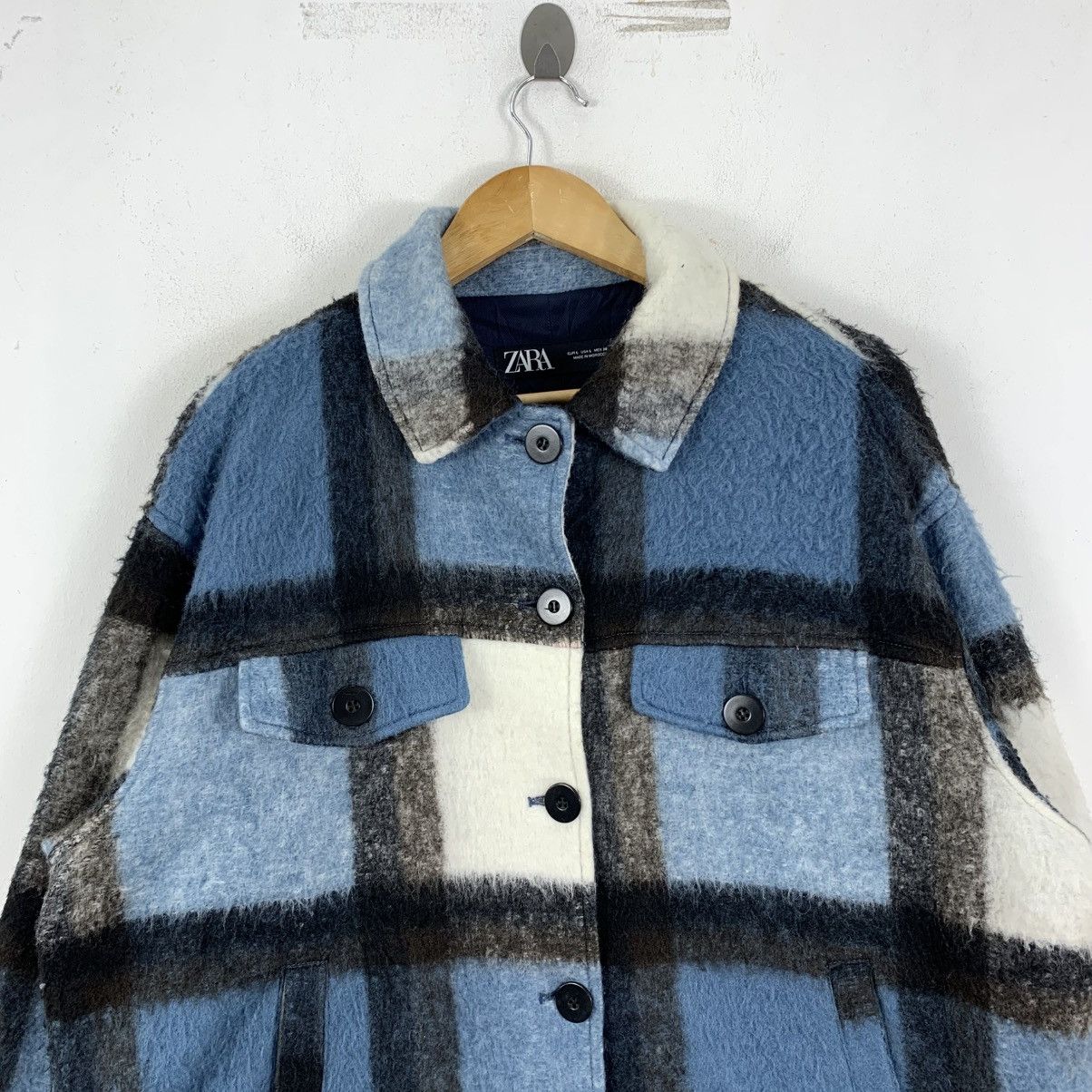 Zara ZARA ITALIAN FABRIC Shacket Check Pattern Wool Oversize Coat Size US L / EU 52-54 / 3 - 3 Thumbnail