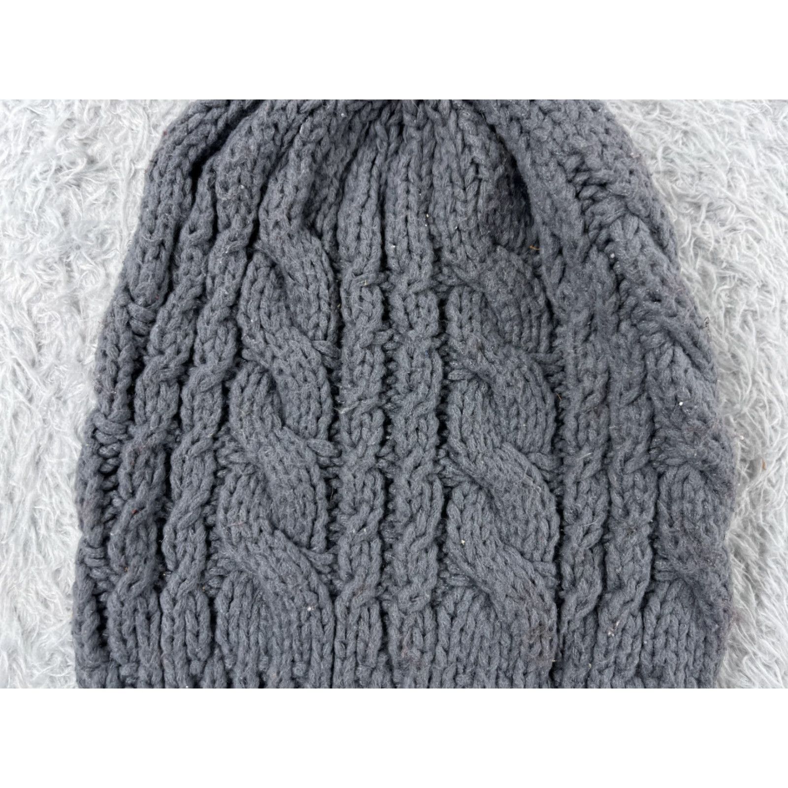 Vintage Beanie Hat Womens One Size Gray Cable Knit 100% Acrylic Ski Outdoor Adjustable Lightweight Beanie Mens Womens Size ONE SIZE - 2 Thumbnail