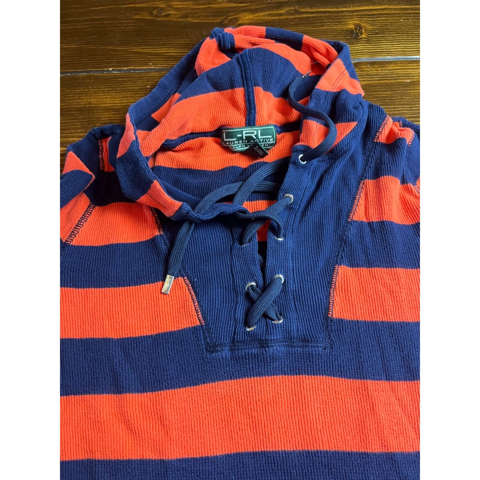 Vintage Lauren Active Hoodie Women L Blue Orange Striped Lace Pullover Vintage Modern Casual Jacket? Size L / US 10 / IT 46 - 5 Thumbnail