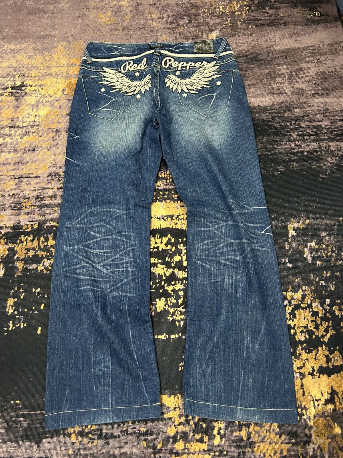 Tornado Mart Red Pepper Wing Back Embroidered Whiskered Jeans Size US 34 / EU 50 - 3 Thumbnail