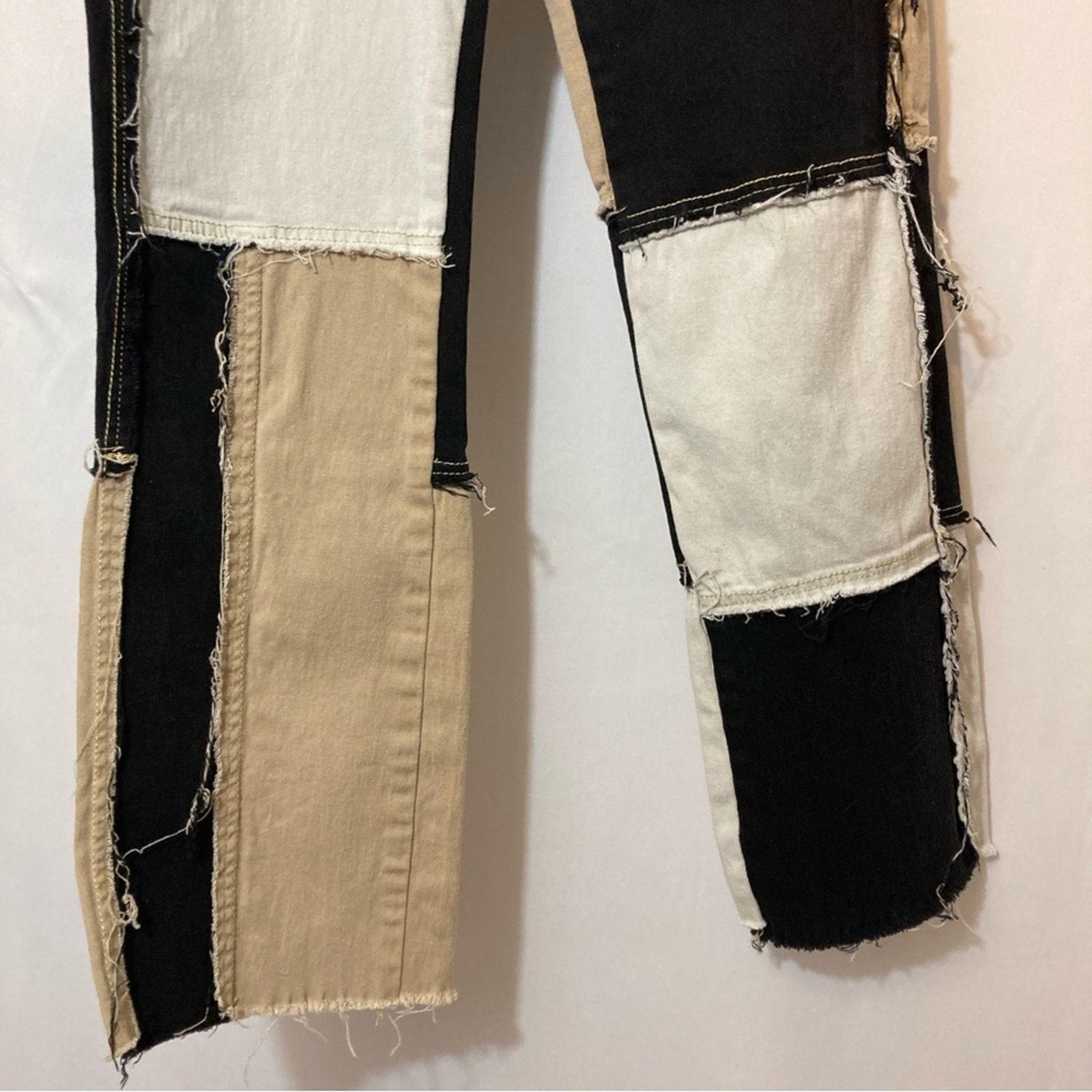 Other Jeans Black White Tan Patchwork Cut Off High Rise Jean Pants Size 27" / US 4 / IT 40 - 6 Thumbnail