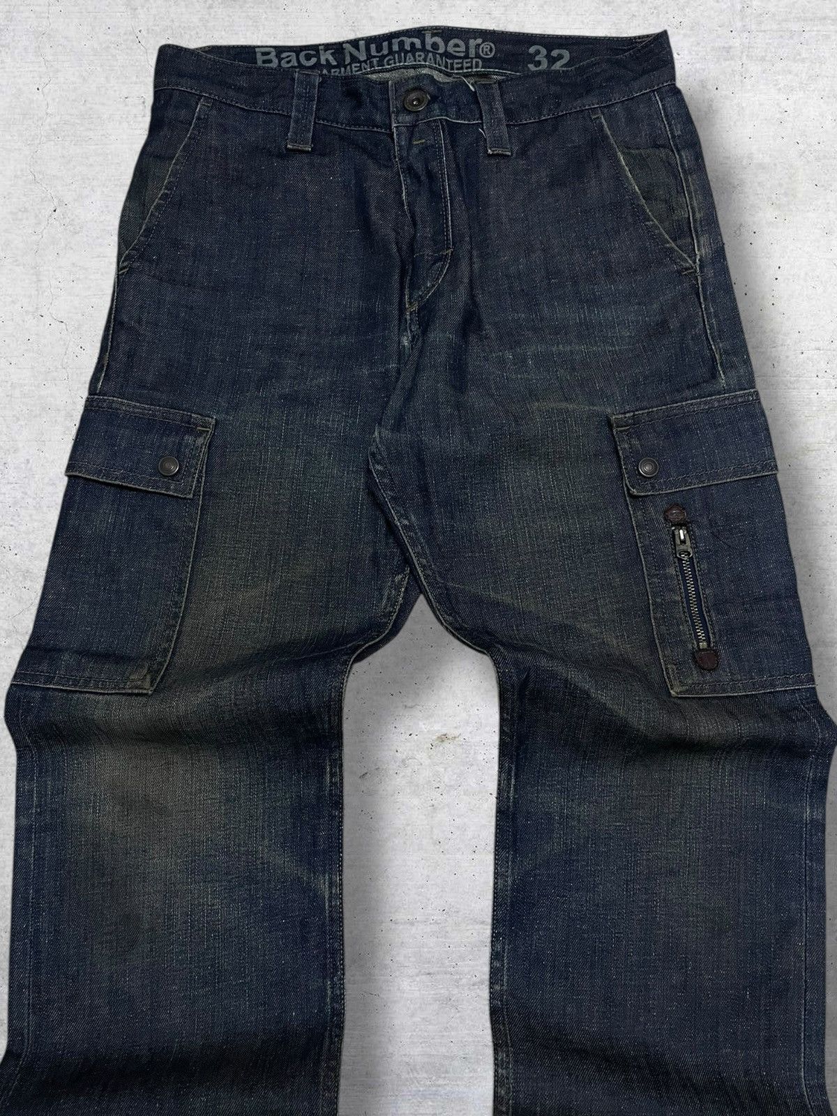VINTAGE BACK NUMBER JAPAN DESIGNER INDIGO CARGO DENIM 90S OG