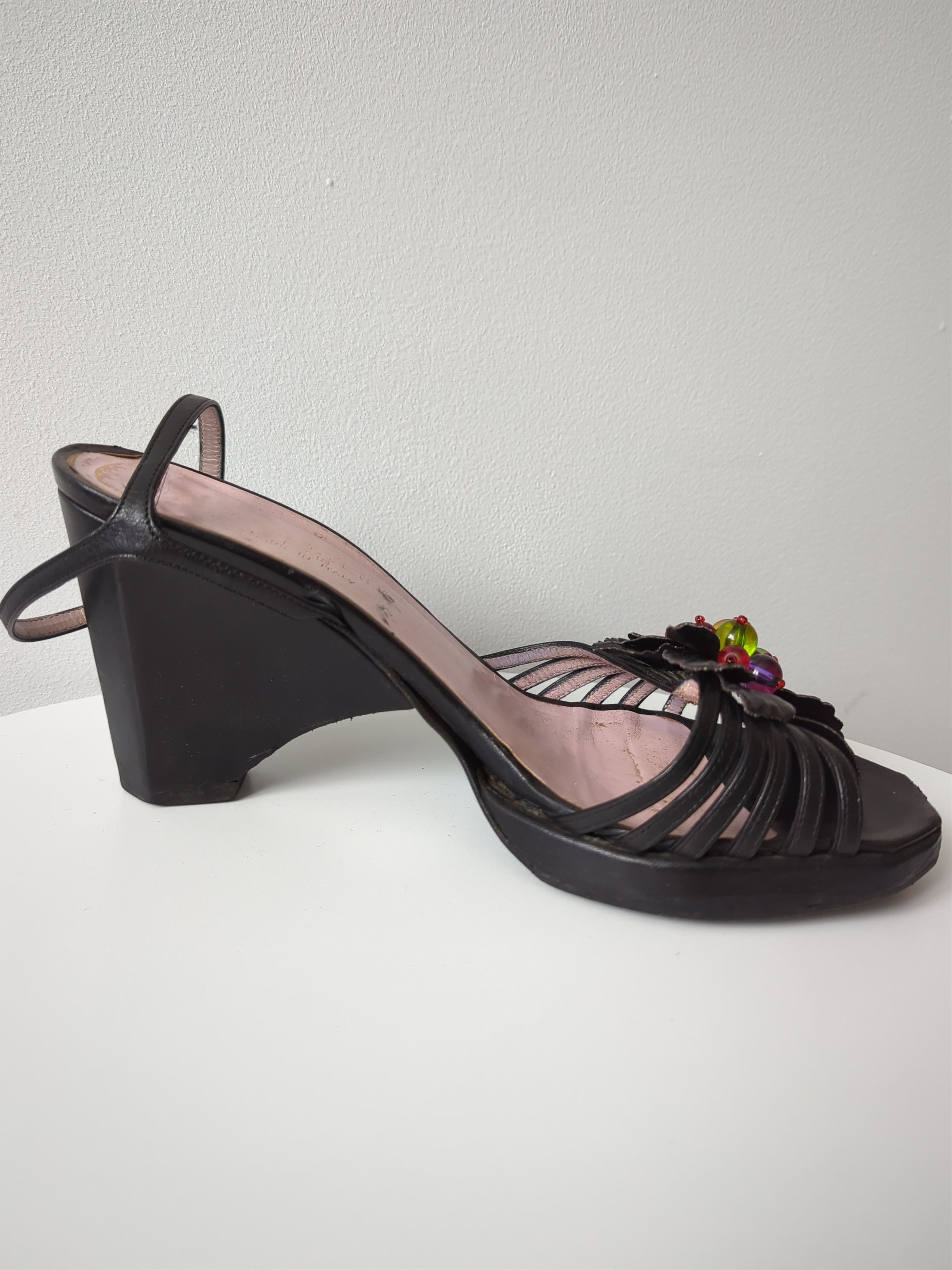 Sonia Rykiel Sonia Rykiel 90s vintage Embellished Wedge Sandals Black Size US 7 / IT 37 - 9 Thumbnail