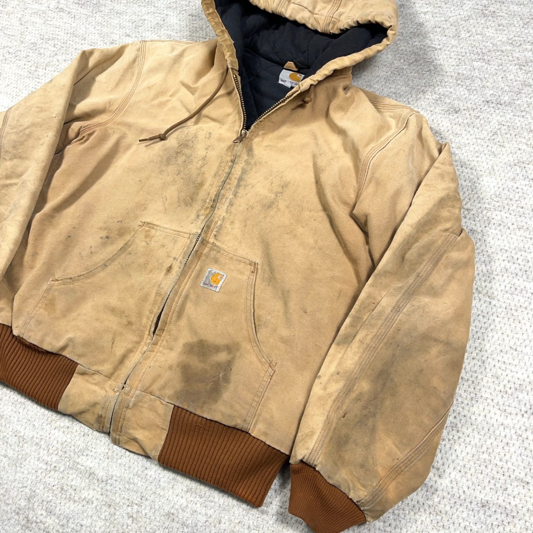 Carhartt VINTAGE Carhartt Jacket J140 Mens M Brown Canvas Union USA Distressed Thrashed Bomber Hooded Mid-Length Winter Fall Spring Size US M / EU 48-50 / 2 - 3 Thumbnail