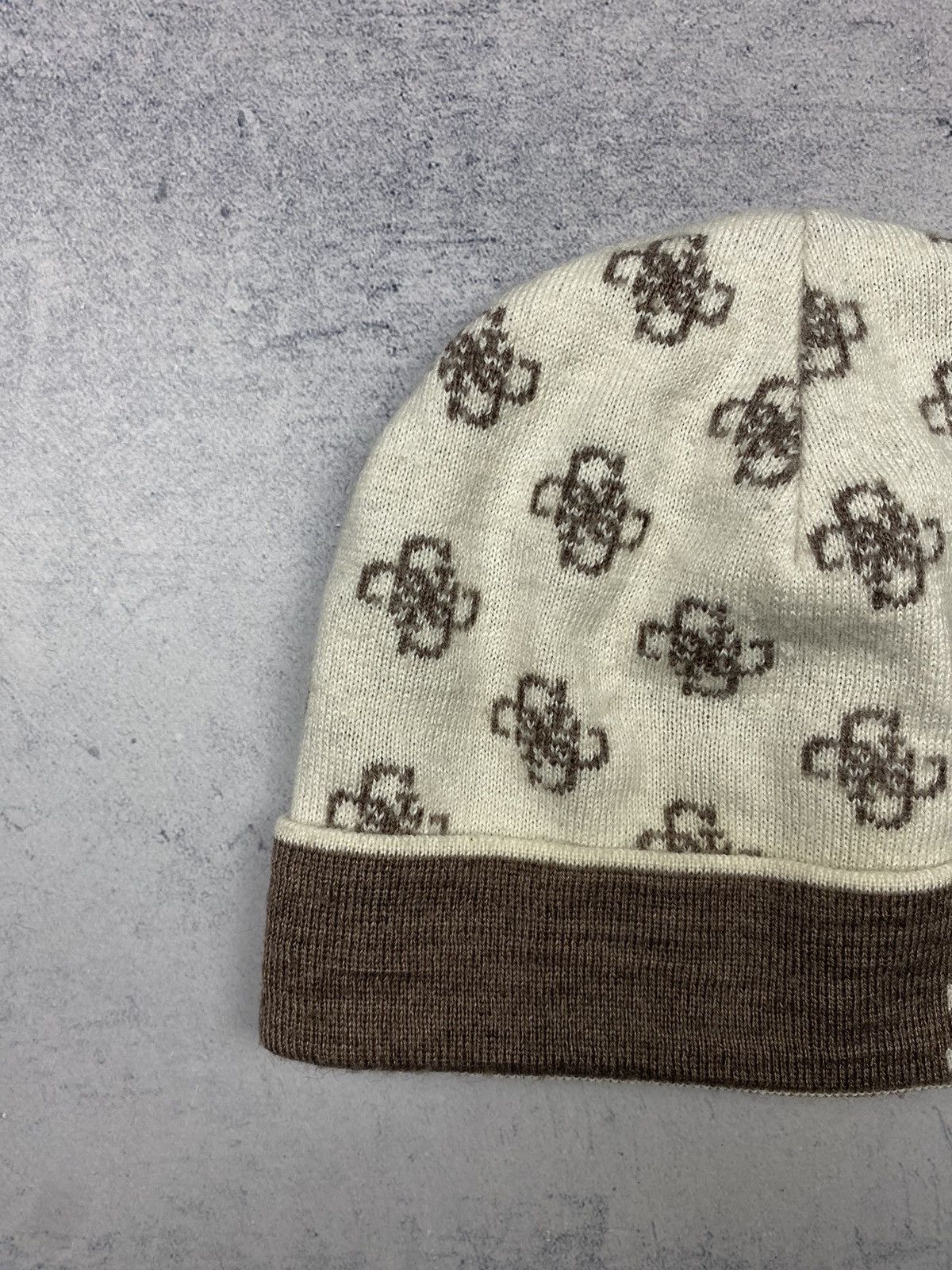 Guess GUESS 4G Logo Print Beanie Hat Brown Cream Monogram Knit Size ONE SIZE - 3 Thumbnail