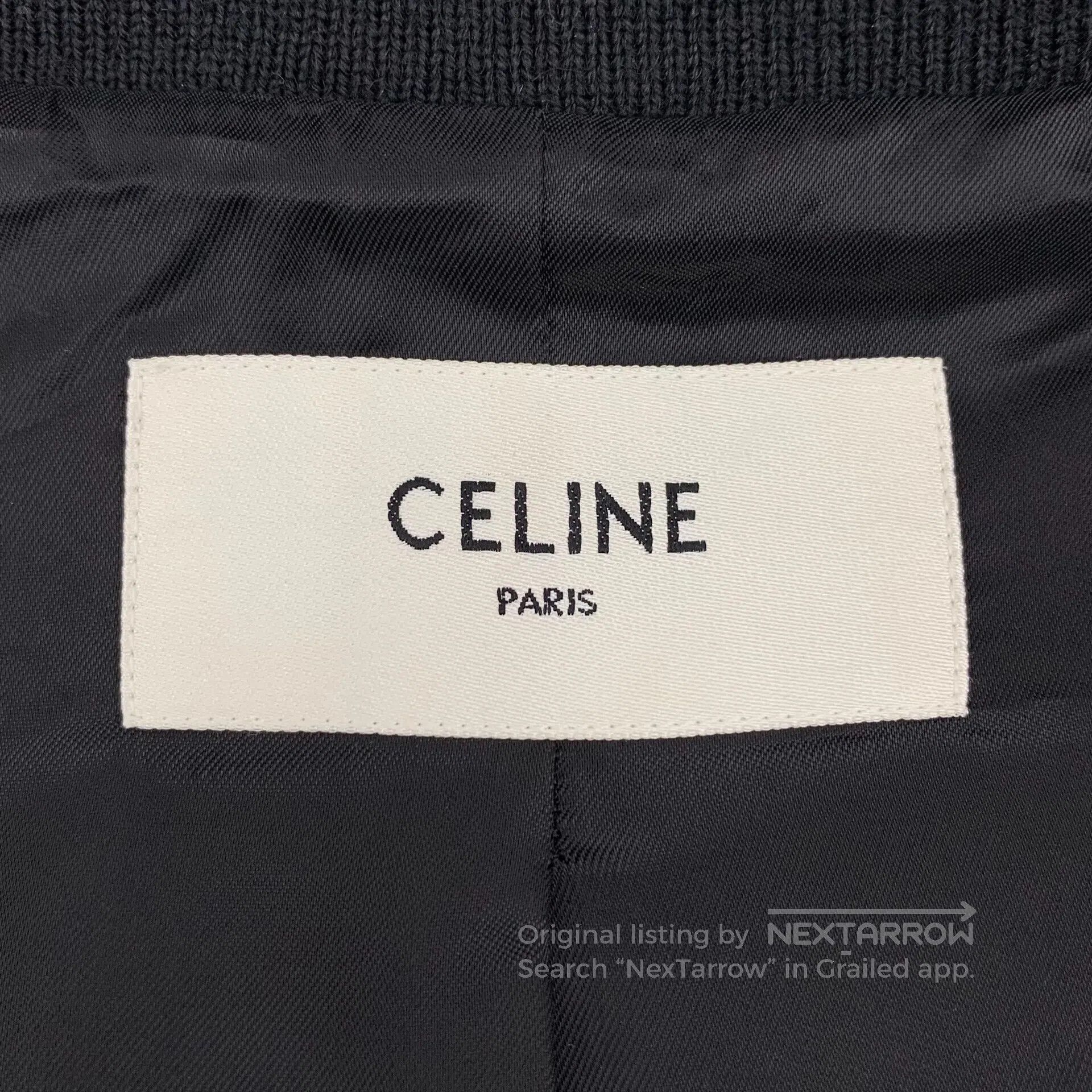 Celine CELINE Dark Blue Striped Letter Flock Wool Lapel Single Br Size US S / EU 44-46 / 1 - 5 Thumbnail