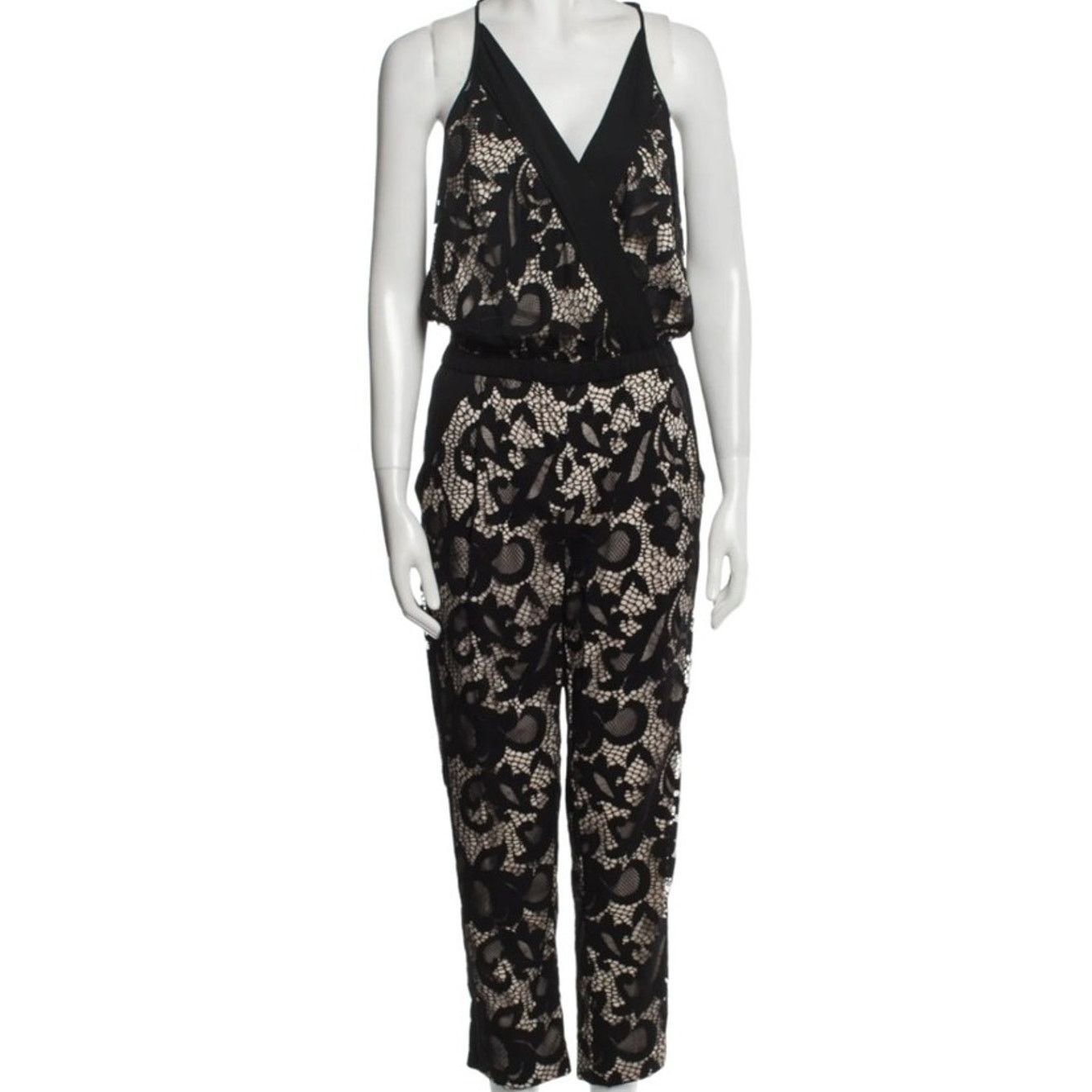 Diane von Furstenberg DIANE VON FURSTENBERG Black Lace Pattern Jumpsuit, S/US4 Size 27" / US 4 / IT 40 - 1 Thumbnail