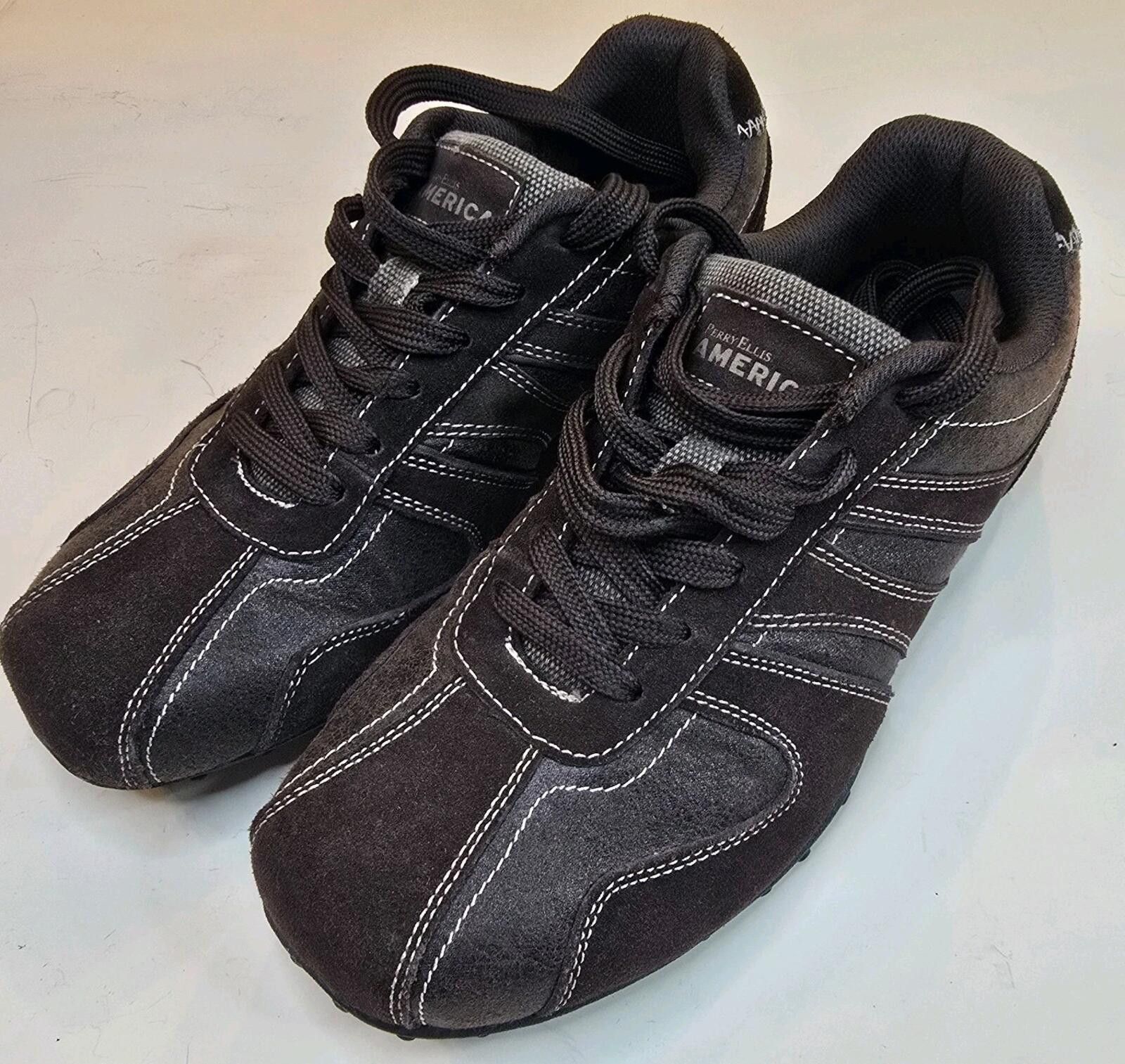 Perry Ellis Perry Ellis Mens 8 America Franklin Black Brown Lthr Suede Size US 8 / EU 41 - 1 Thumbnail