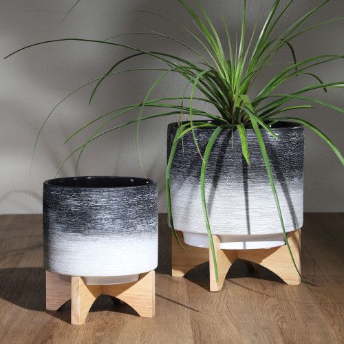 Designer × Homemade CERAMIC 10" PLANTER ON WOODEN STAND, GRAY Size US L / EU 52-54 / 3 - 1 Thumbnail