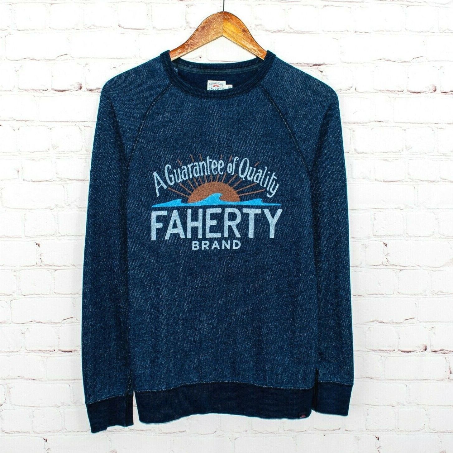 Faherty FAHERTY LOGO Crew Sweatshirt in Indigo Dyed Blue Cotton Size US S / EU 44-46 / 1 - 1 Thumbnail