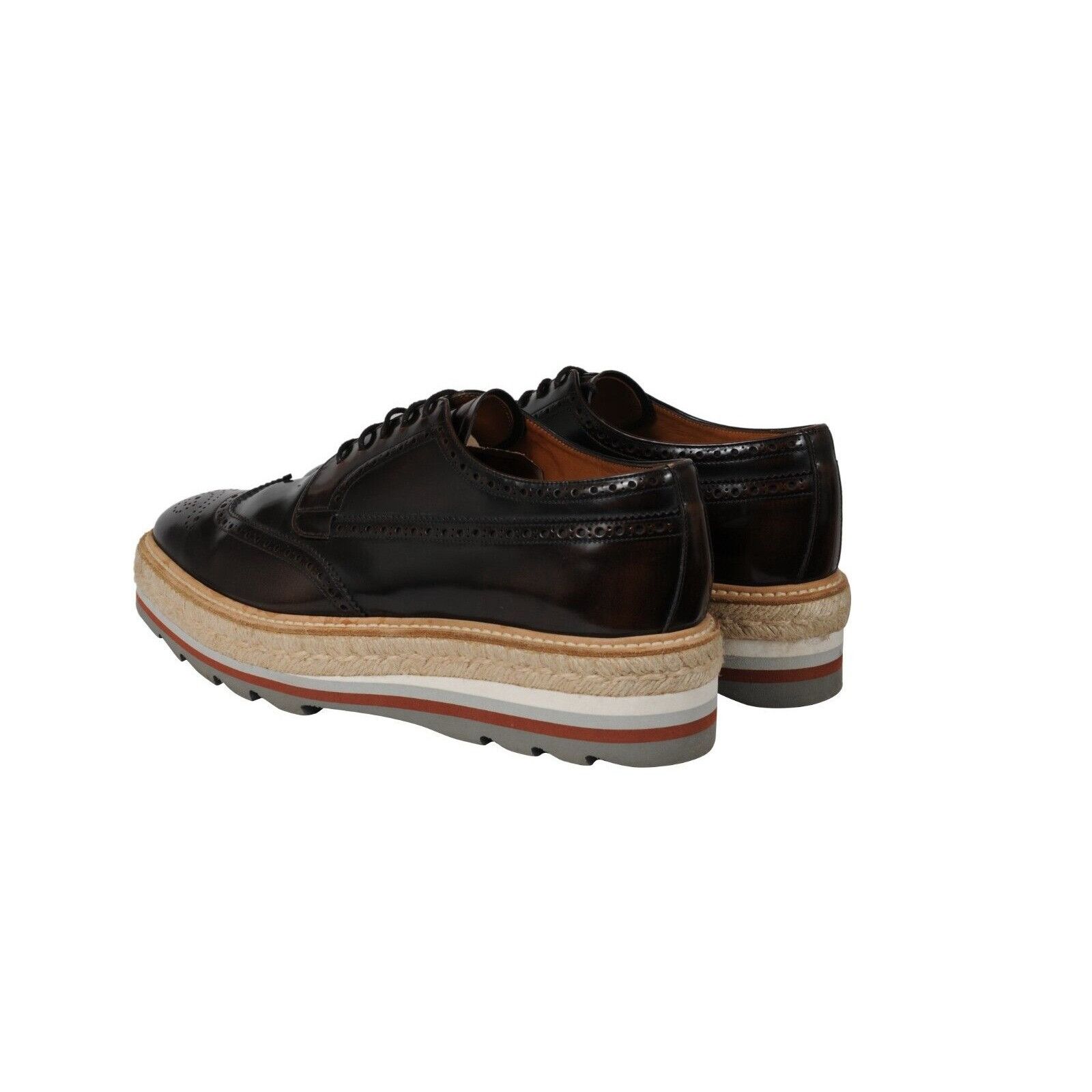 Prada Platform Brogue Brown Leather Wingtip Espadrilles - 02170 Size US 9 / EU 42 - 5 Thumbnail