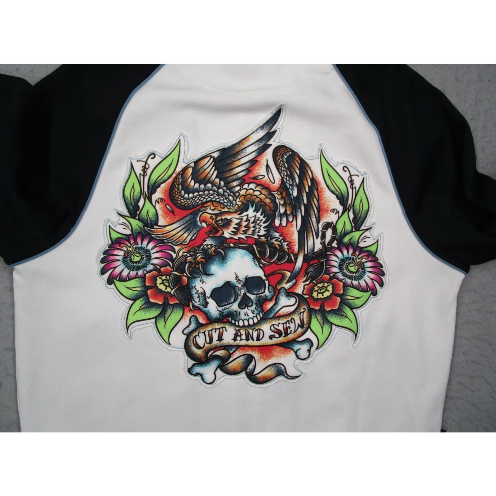 Doublet MARC ECKO Mens White + Blue full zip track jacket w/ double sided CUT SEWN SKULL graphic - Cotton / Polyester blend Shirt Size US M / EU 48-50 / 2 - 3 Thumbnail
