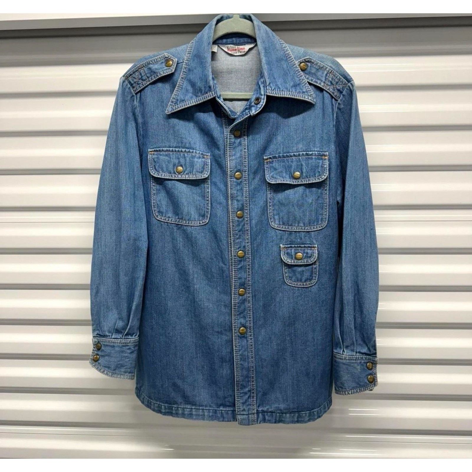 Vintage VTG Prime Time 70s Denim Snap Button Down Blue 42 US 10 Size US XS / EU 42 / 0 - 3 Thumbnail
