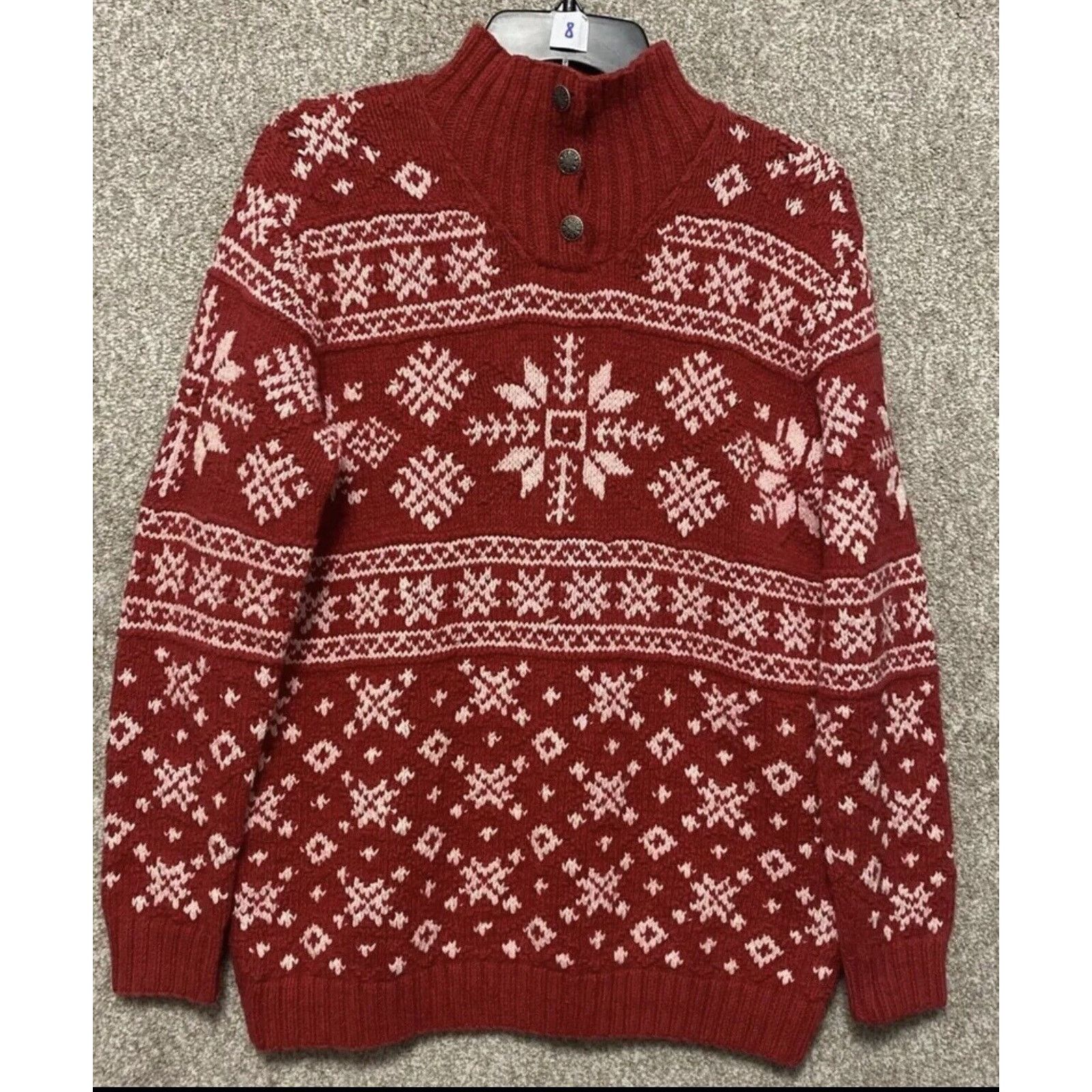 Ralph Lauren Hand Knit Red Holiday Snowflake Cottagecore S