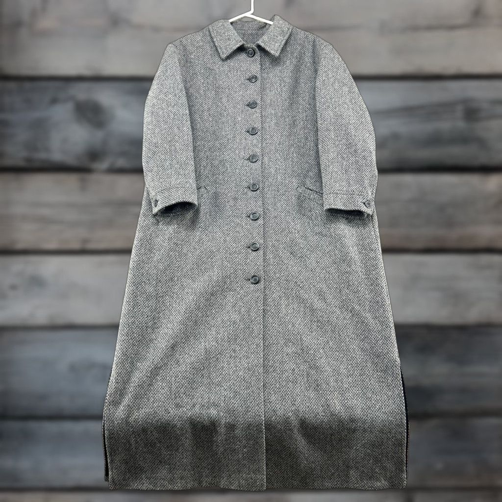 J. Jill VINTAGE J. Jill Trench Coat Womens 14 Grey Long Overcoat Lined Tweed Wool Woolen Jacket Coat 80s Womens Size XL / US 12-14 / IT 48-50 - 1 Thumbnail