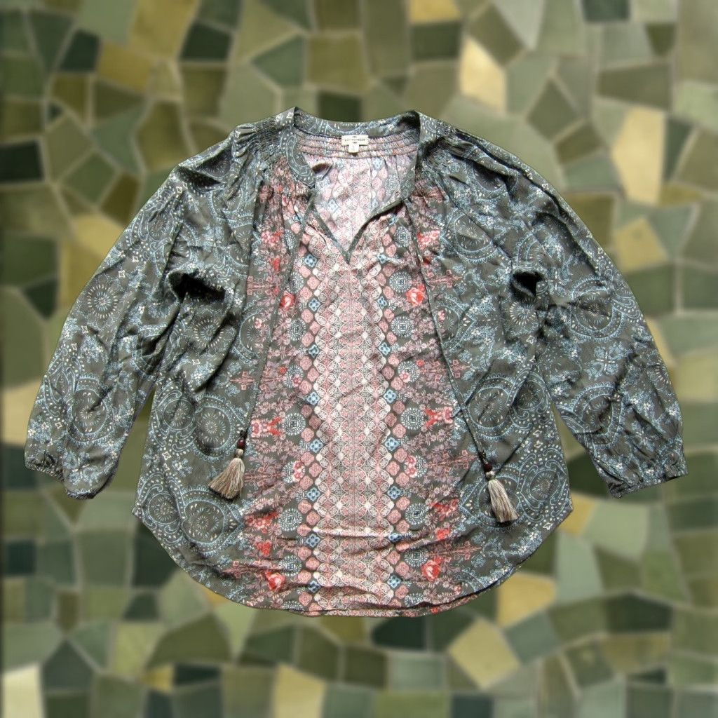 Mason's Mason & Belle Blouse 100% Rayon Green Pink Paisley Floral Long Sleeve Tunic S Womens Colorful 90s style Size S / US 4 / IT 40 - 1 Thumbnail