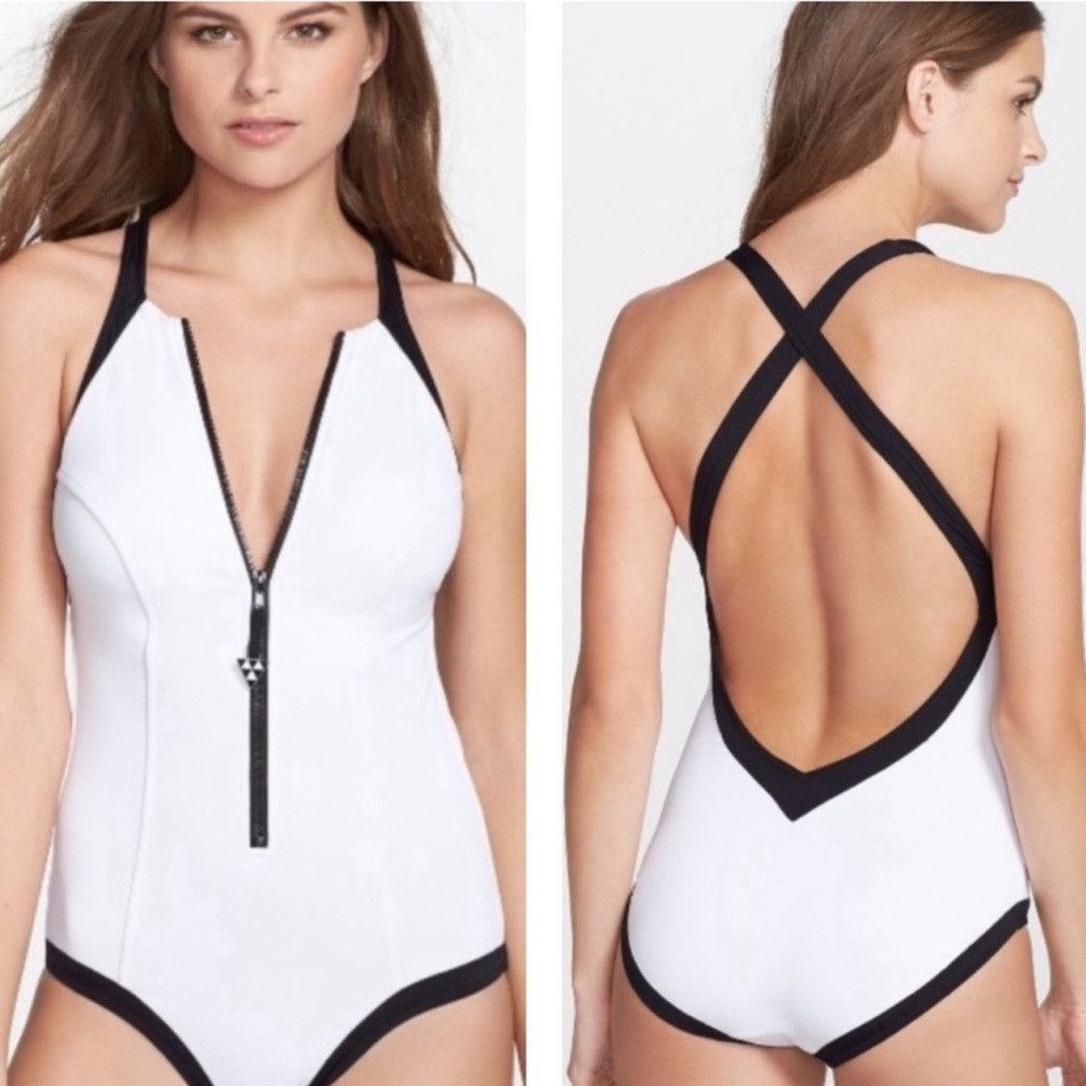 Designer SEAFOLLY BLOCK PARTY HIGH NECK MAILLOT ONE PIECE SWIMSUIT W Size ONE SIZE - 1 Thumbnail