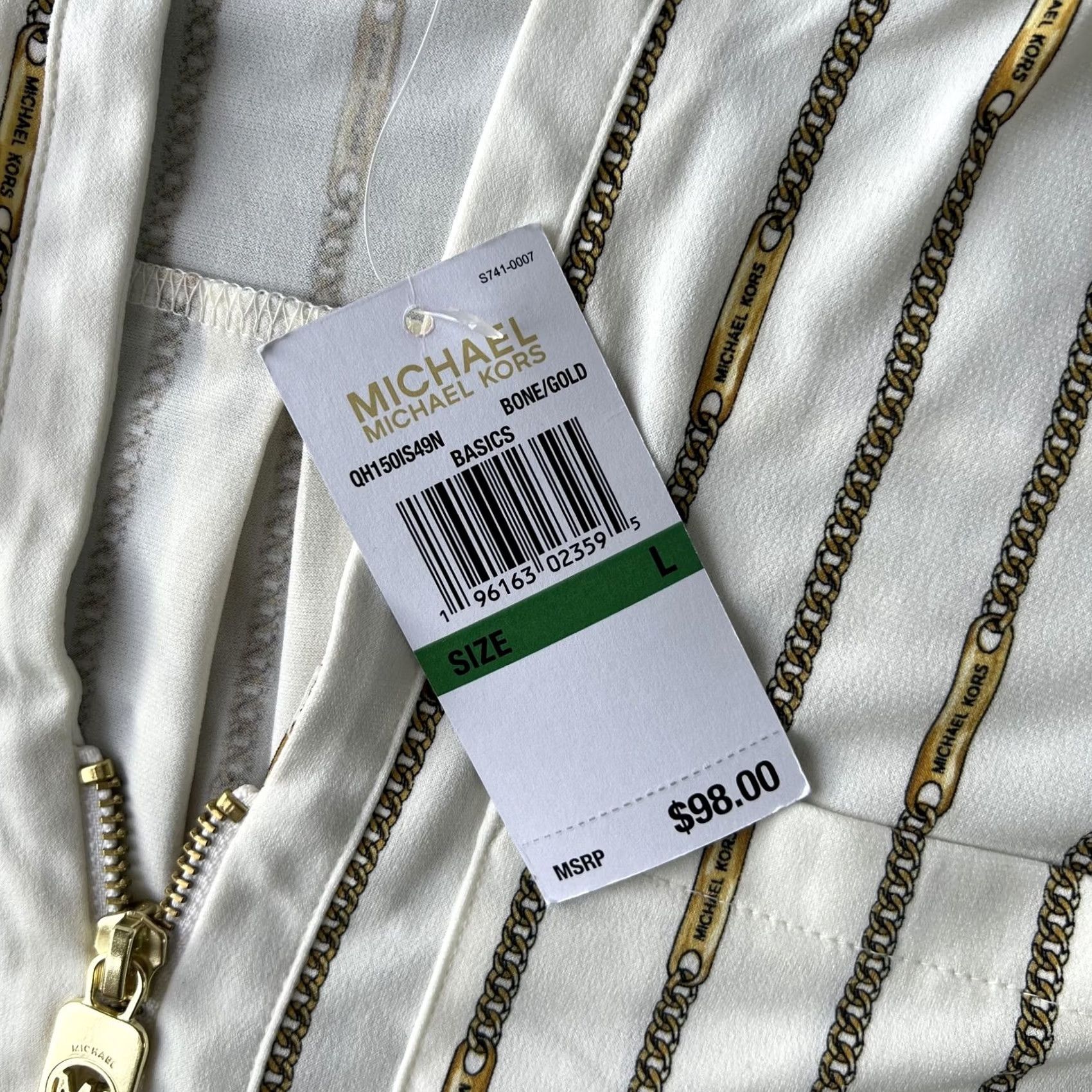 Michael Kors Michael Kors Shirt Womens Large Bone Gold Chain Print Half Zip OH1S4S8AN Size L / US 10 / IT 46 - 4 Thumbnail