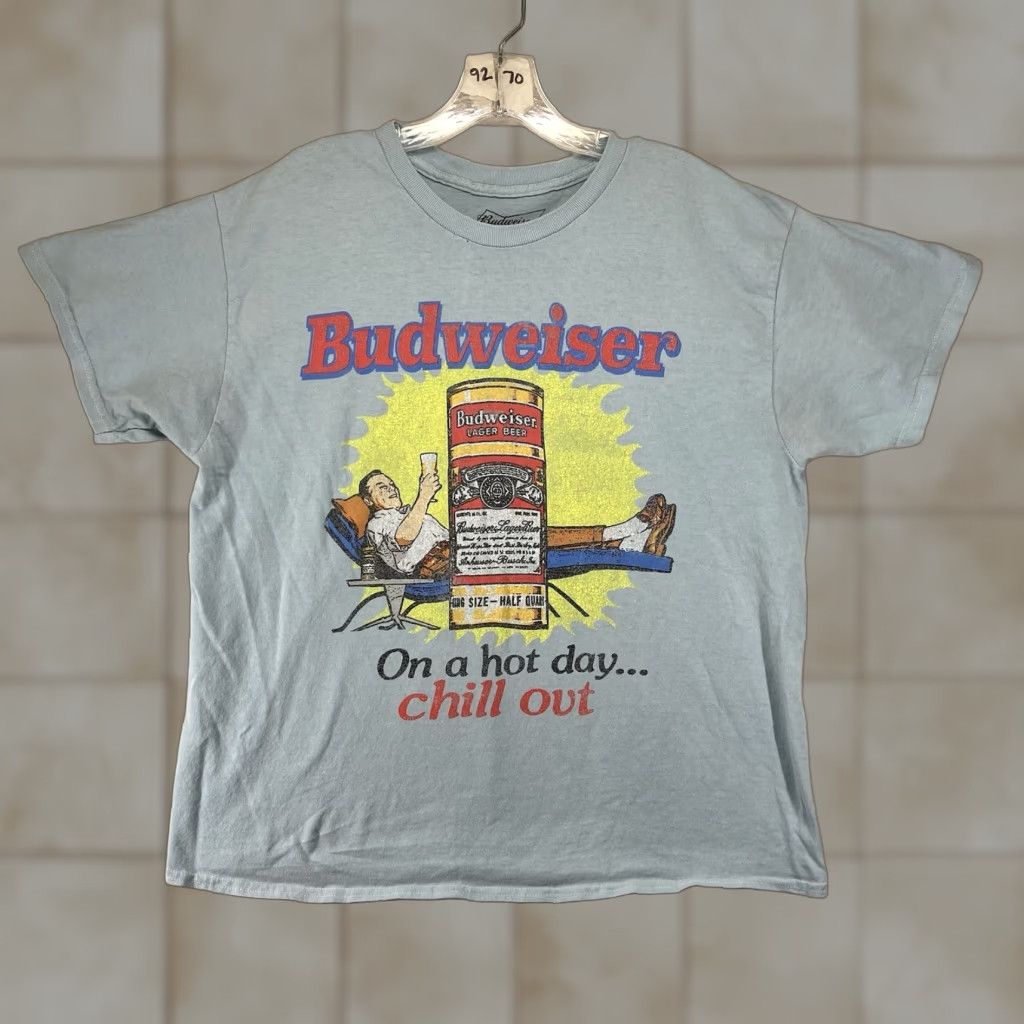 Budweiser Budweiser Shirt Men L Blue Graphic Tee Short Sleeve Crew Neck 50s Retro Beer Happy Mens Size US L / EU 52-54 / 3 - 1 Thumbnail