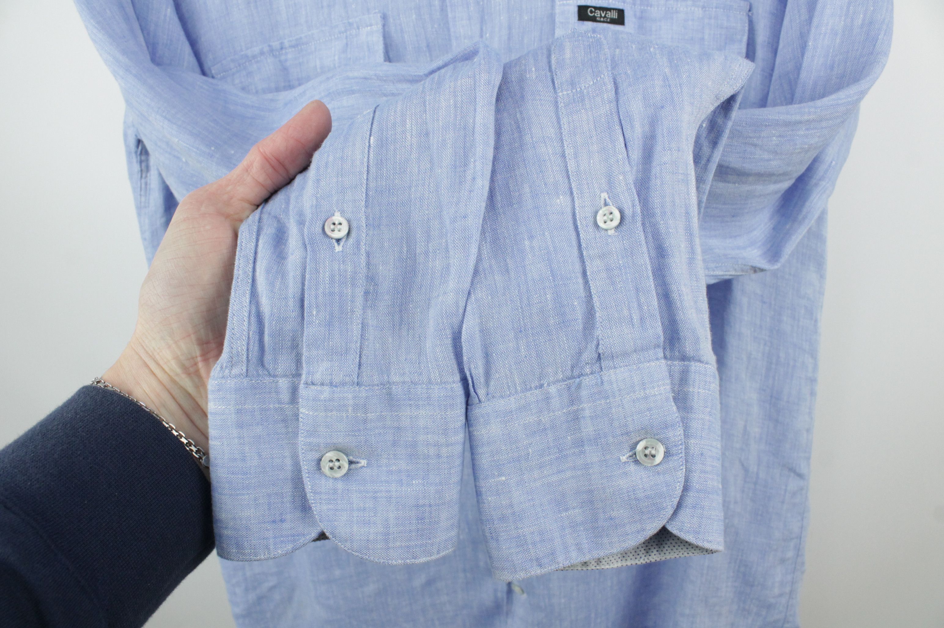 Cavalli Class Cavalli Race Korean Collar Blue Linen Casual Shirt Men's Size US M / EU 48-50 / 2 - 5 Thumbnail
