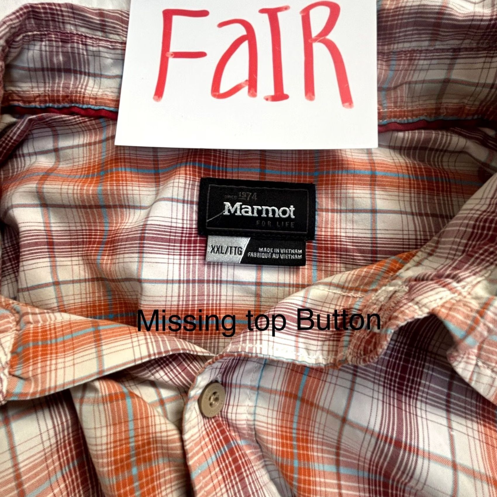 Marmot Marmot Mens XXL Orange Plaid Short Sleeve Button-Up Shirt Pocket Casual Outdoor Size US XXL / EU 58 / 5 - 3 Thumbnail