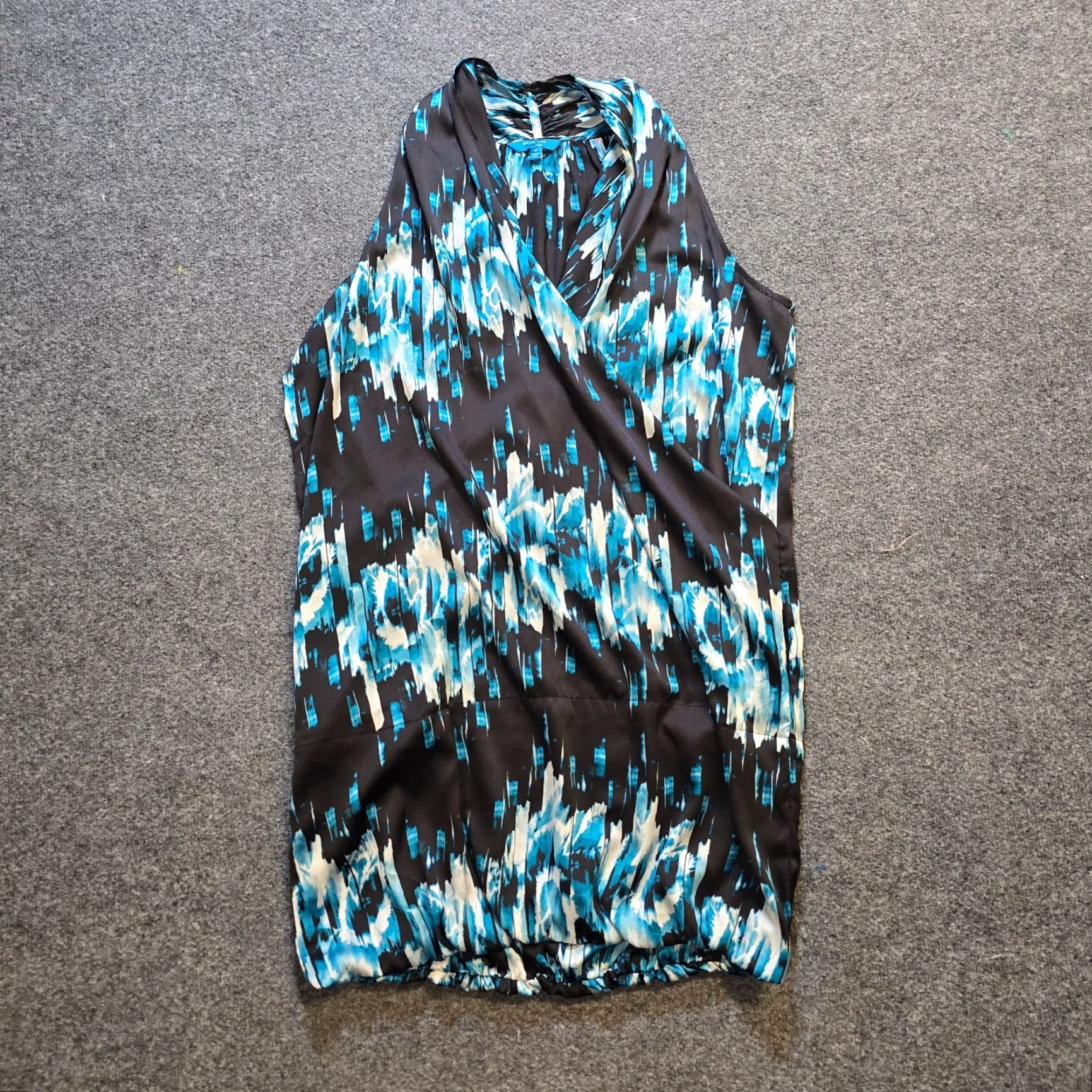 Vintage Derek Lam Dress Womens Medium Blue Abstract Floral Sheath V-Neck Cocktail Pencil Dress Mens? Size M / US 6-8 / IT 42-44 - 2 Thumbnail