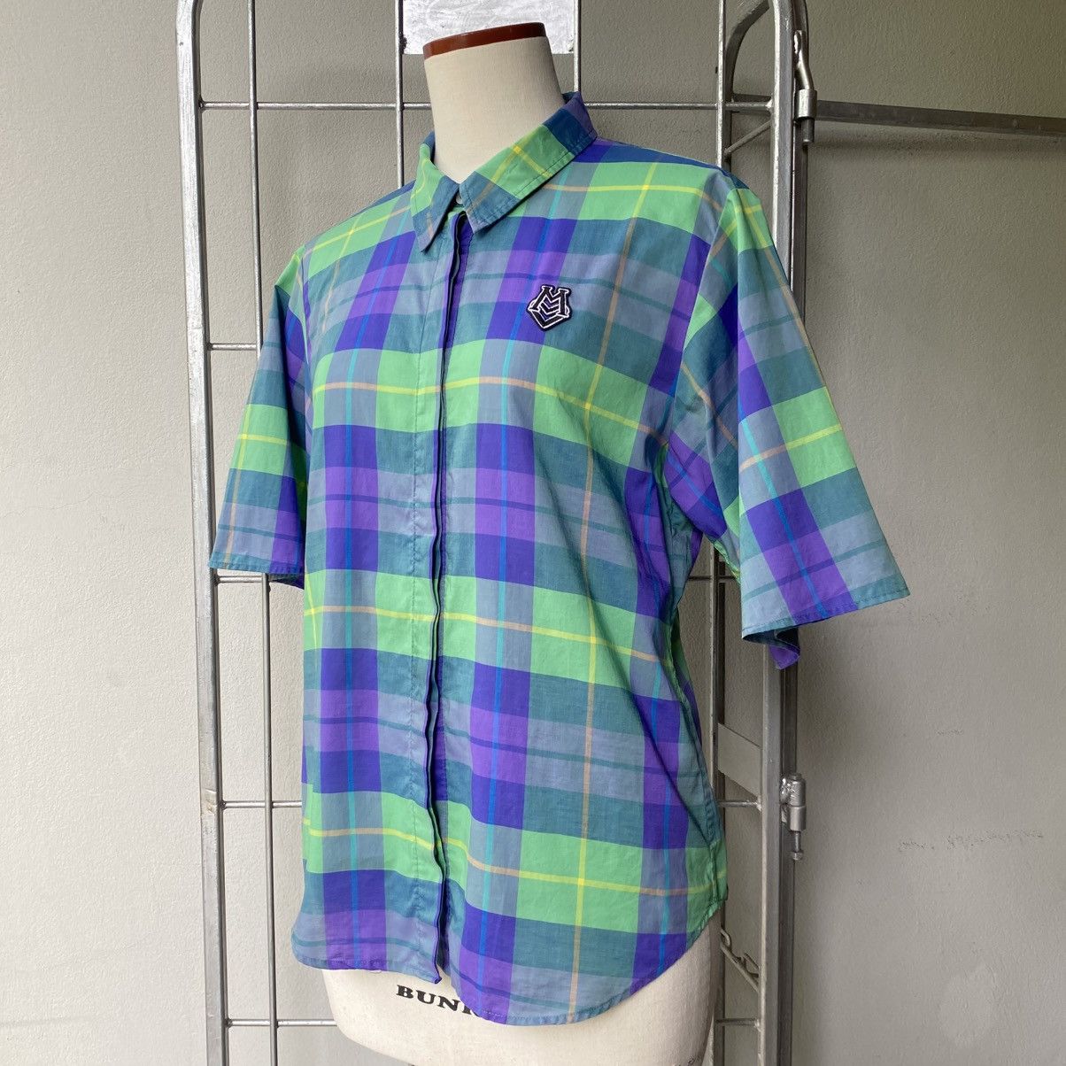 Love Moschino Love Moschino Green and Purple Plaid Short Sleeve Shirt Size M / US 6-8 / IT 42-44 - 1 Thumbnail