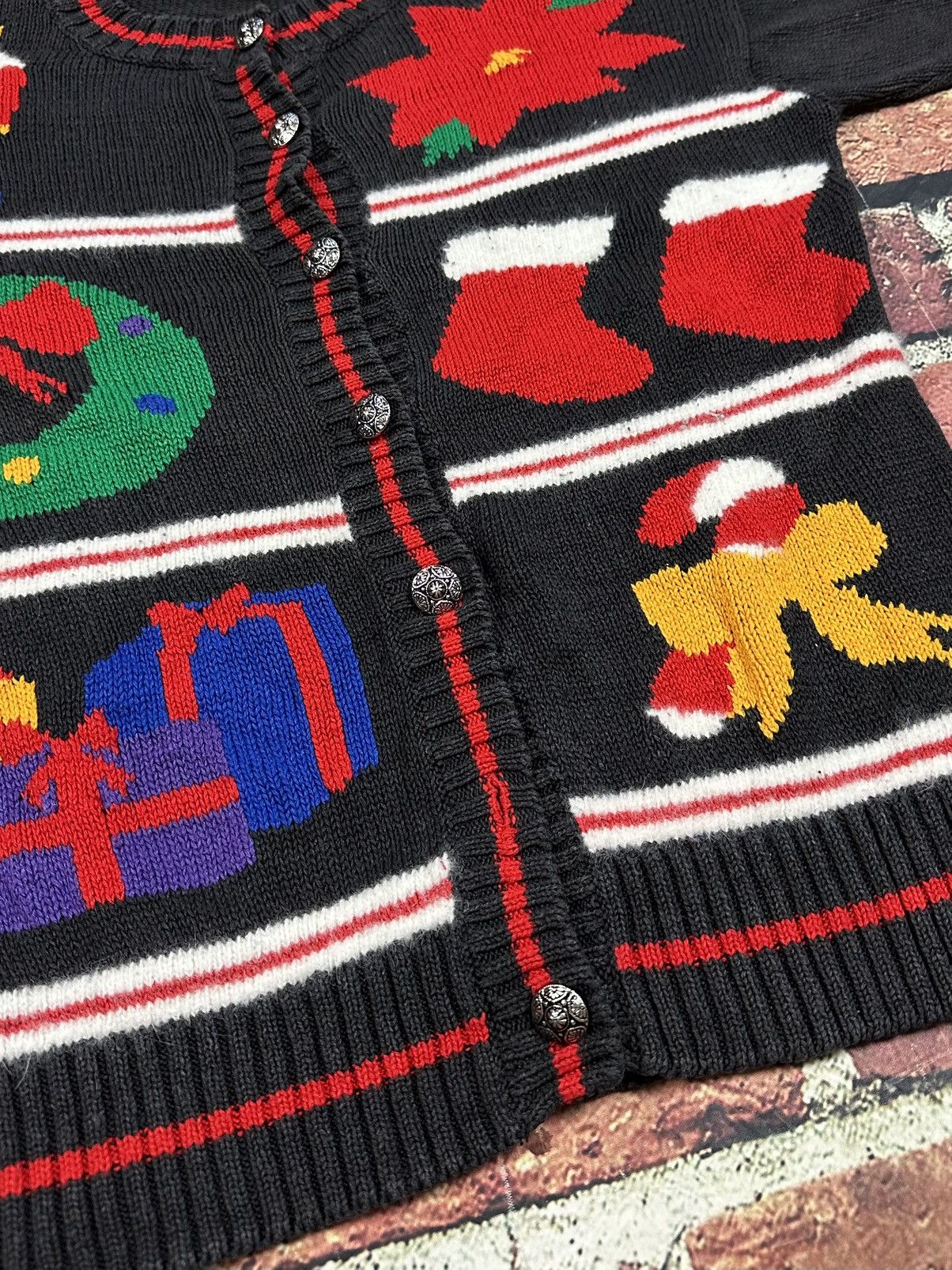 Other Vintage Allison Smith Sweater Granny Ugly Christmas Cardigan Size M / US 6-8 / IT 42-44 - 6 Thumbnail